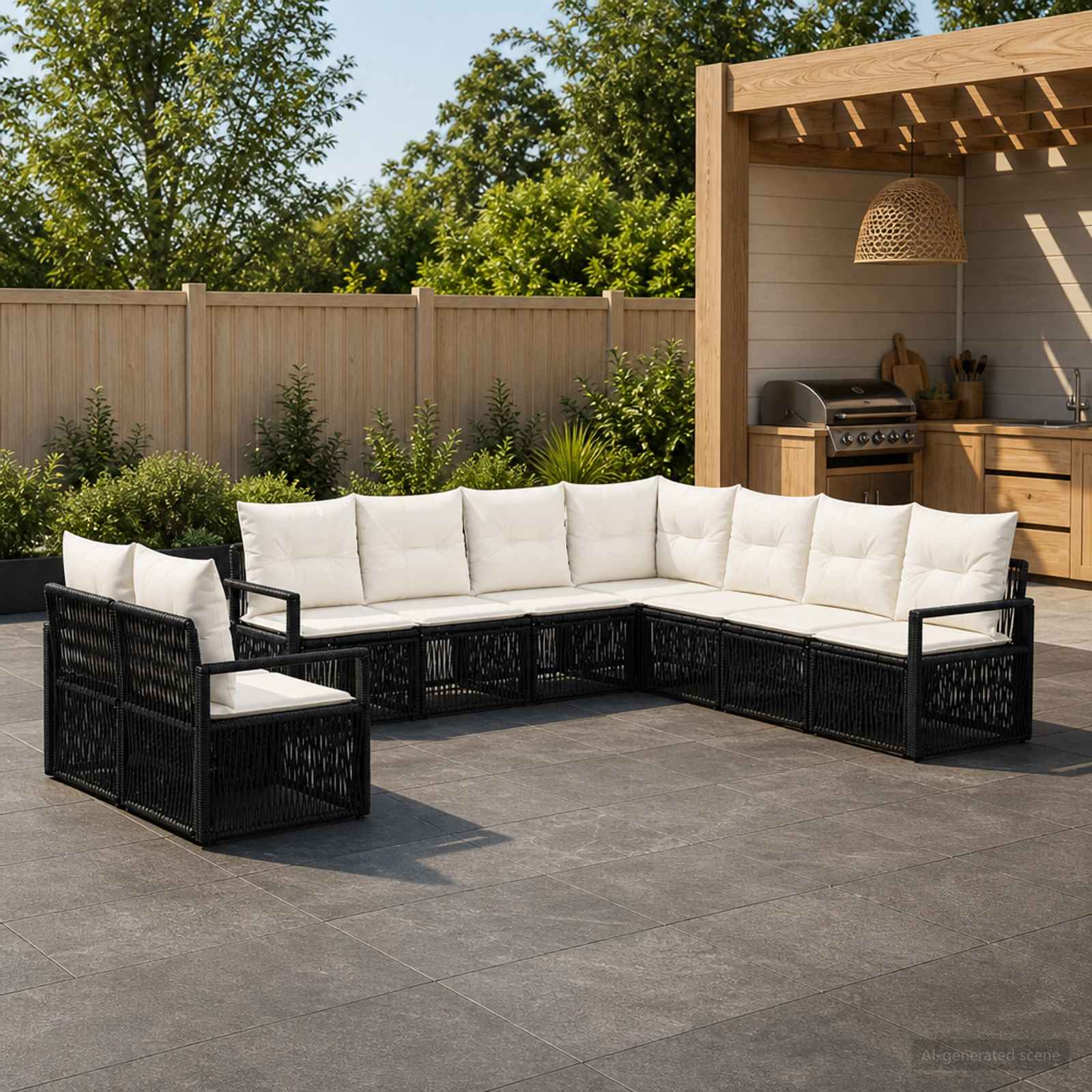 Tuinbankenset 9 pcs Zwart poly rattan – afbeelding 1