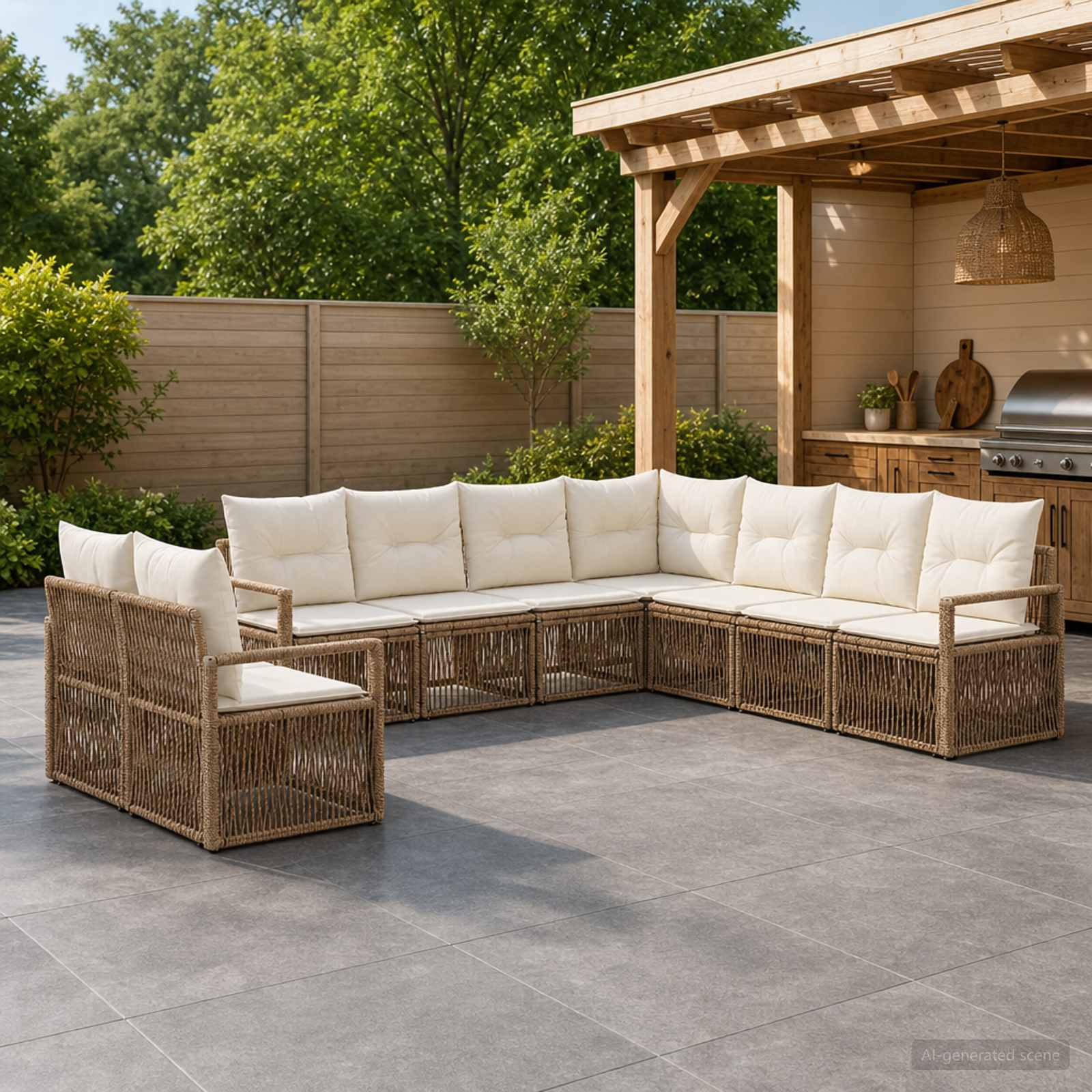 Tuinbankenset 9 pcs Beige poly rattan – afbeelding 1