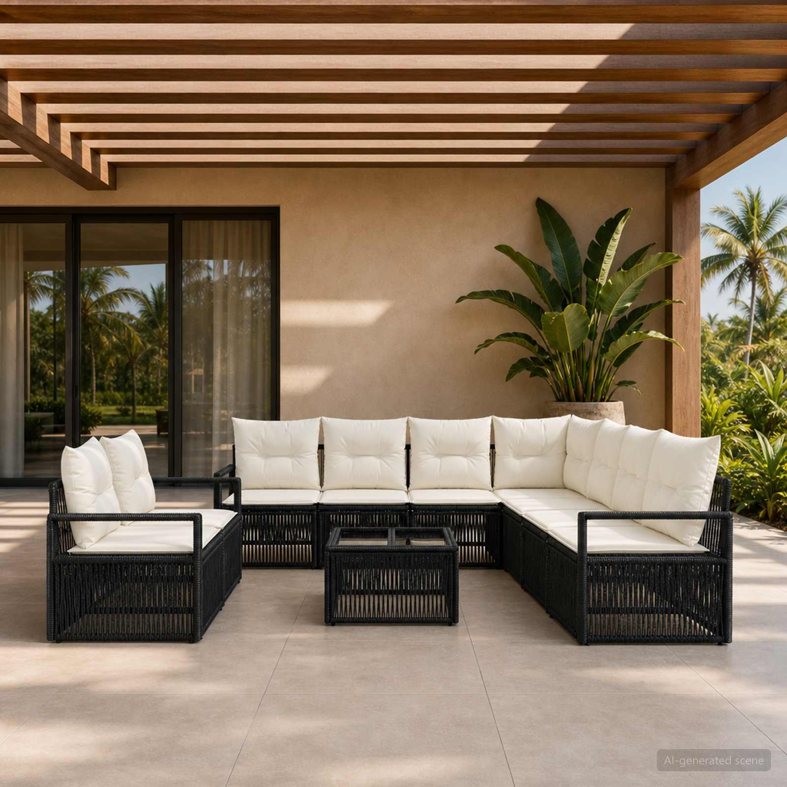 Tuinbankenset 10 pcs Zwart poly rattan – afbeelding 1