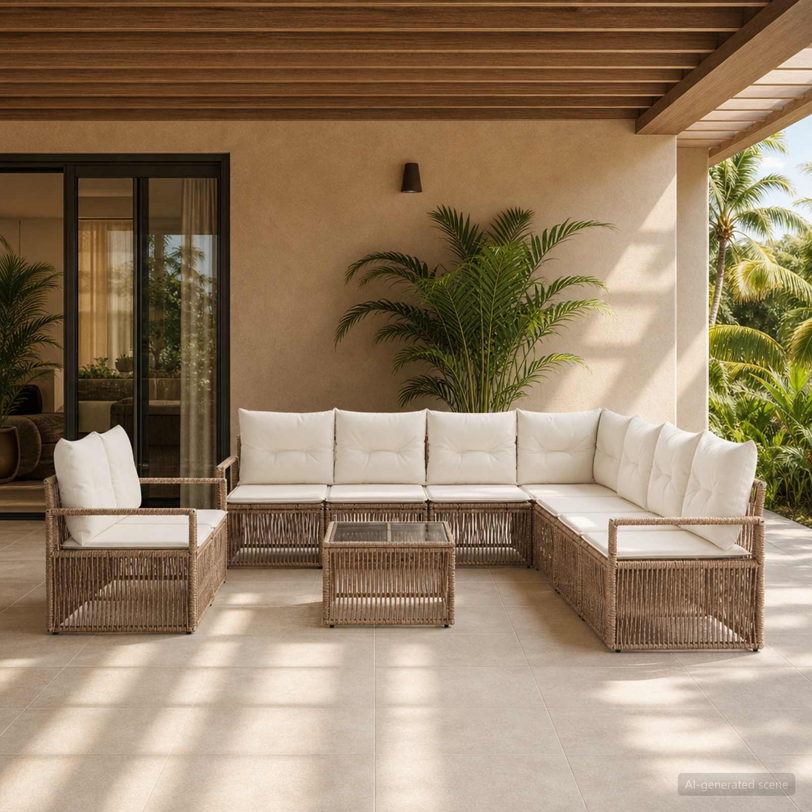 Tuinbankenset 10 pcs Beige poly rattan – afbeelding 1