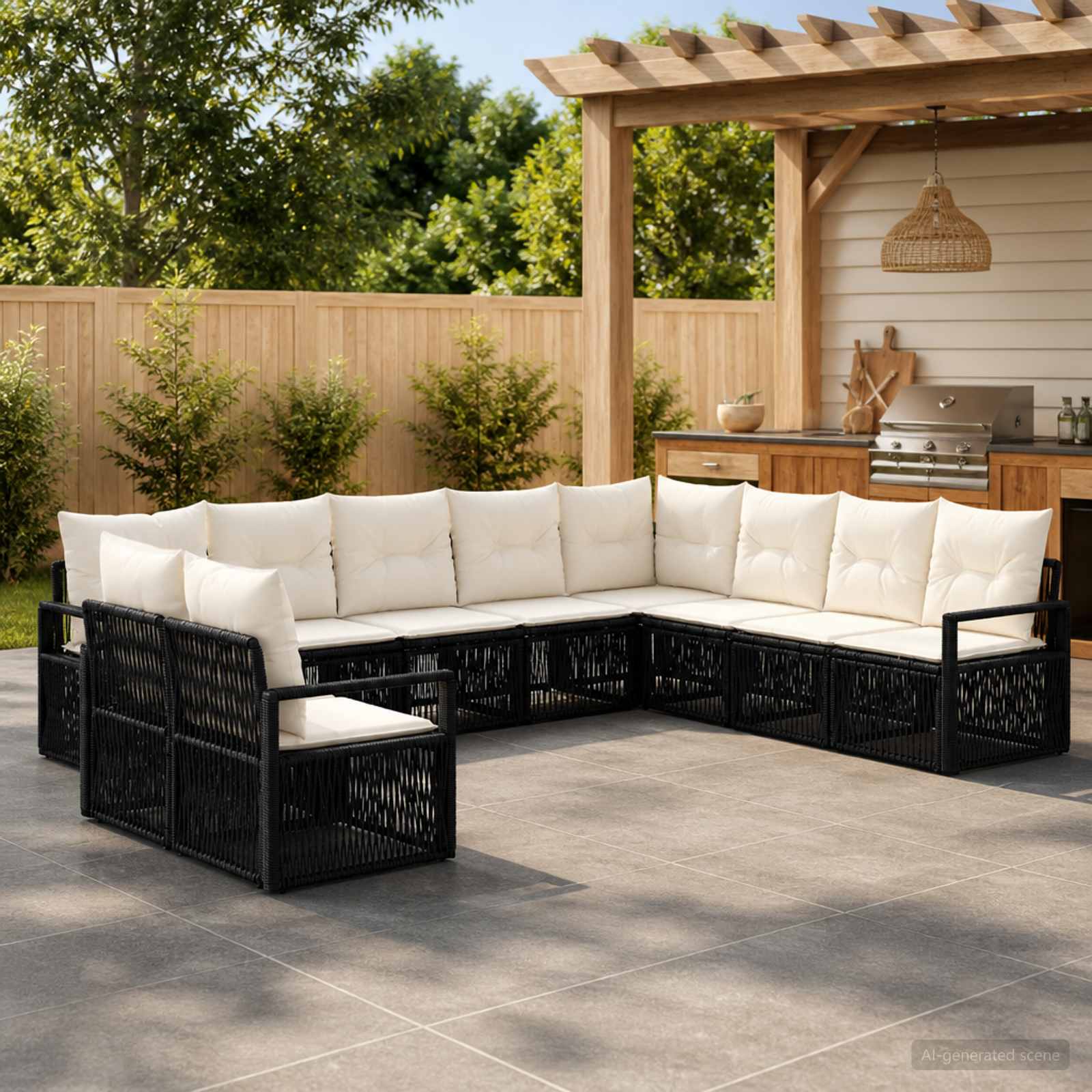 Tuinbankenset 10 pcs Zwart poly rattan