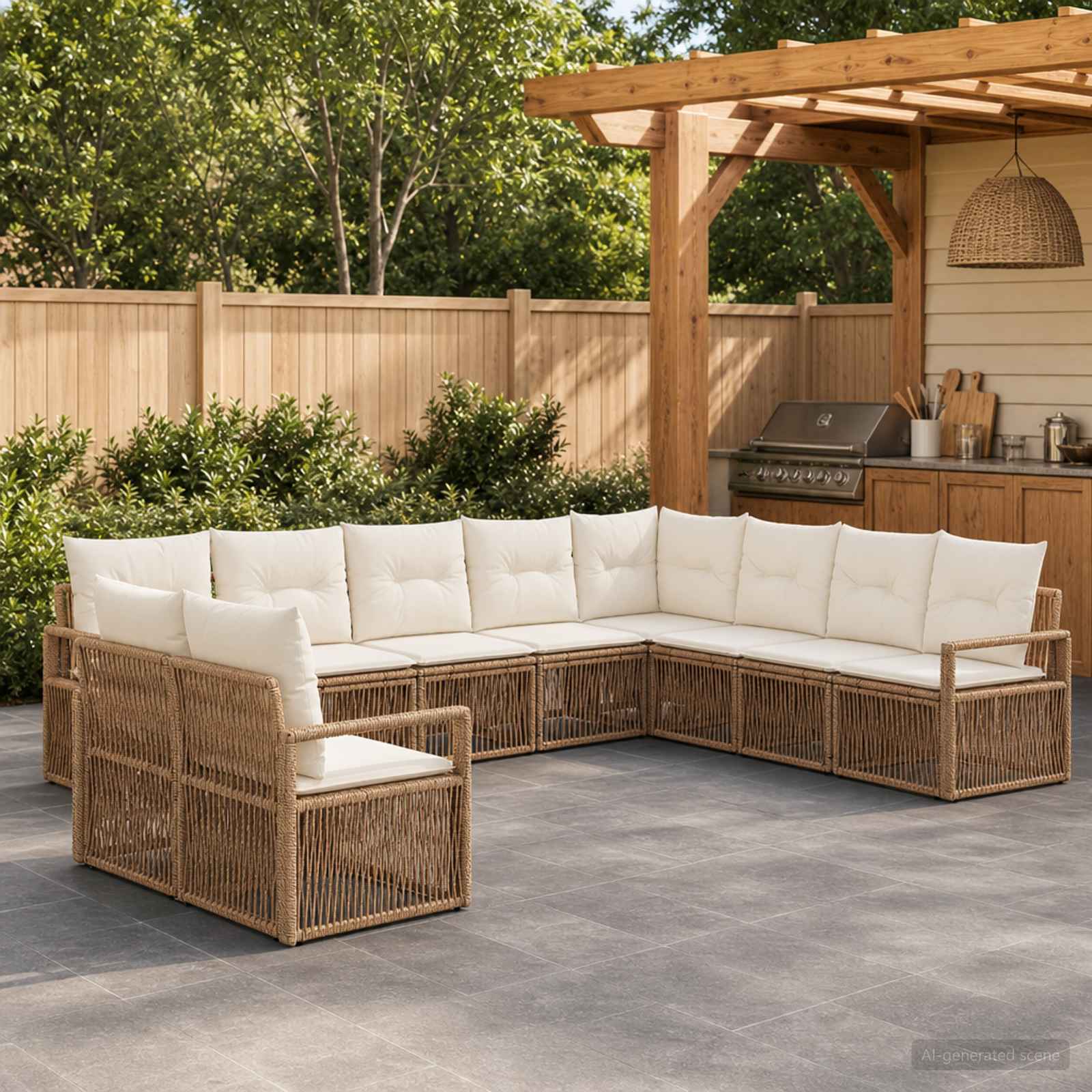 Tuinbankenset 10 pcs Beige poly rattan – afbeelding 1