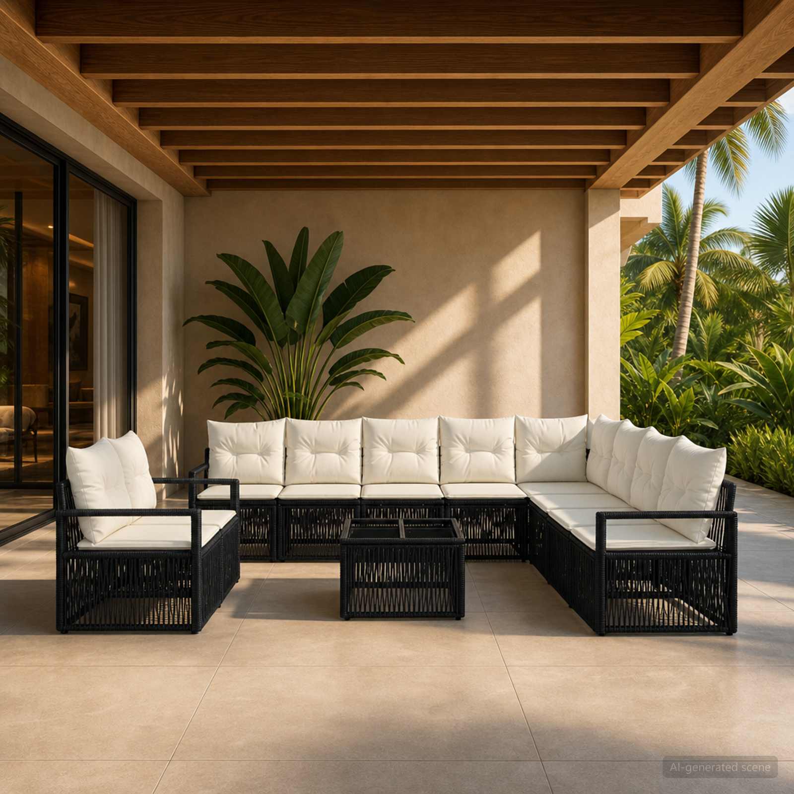 Tuinbankenset 11 pcs Zwart poly rattan – afbeelding 1