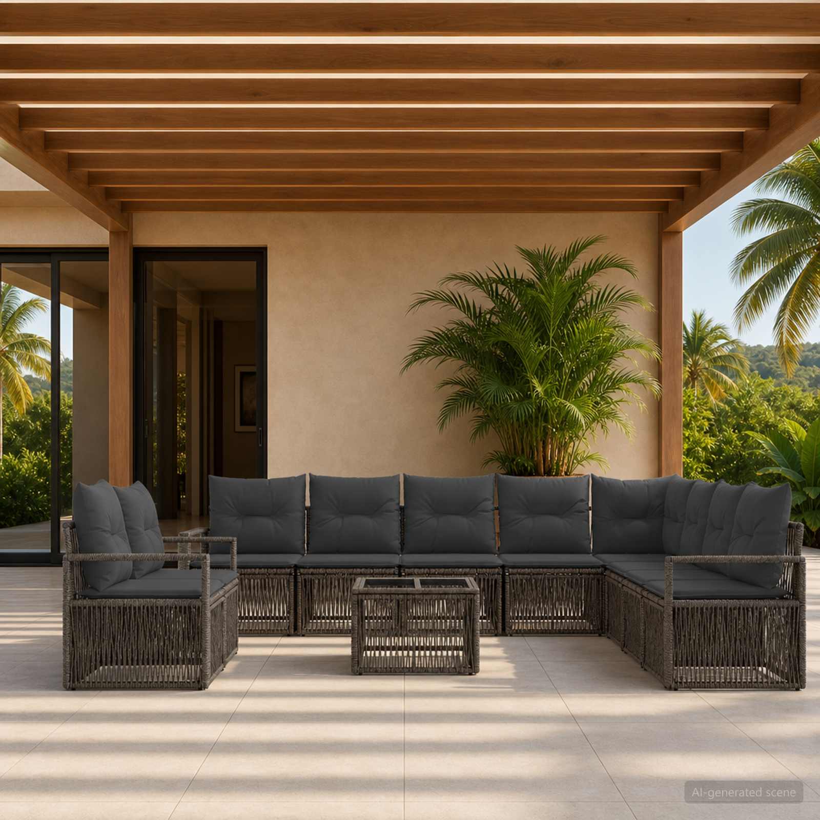 Tuinbankenset 11 pcs Grijs poly rattan