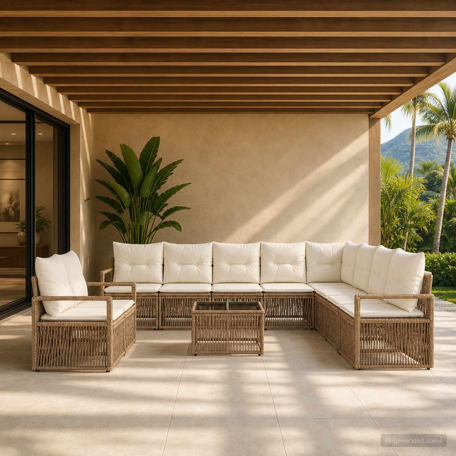 Tuinbankenset 11 pcs Beige poly rattan – afbeelding 1