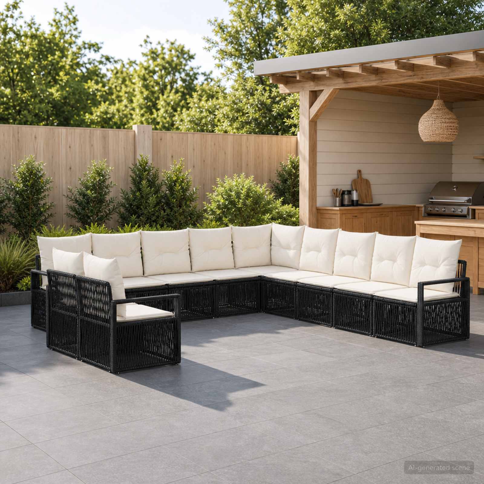 Tuinbankenset 11 pcs Zwart poly rattan – afbeelding 1