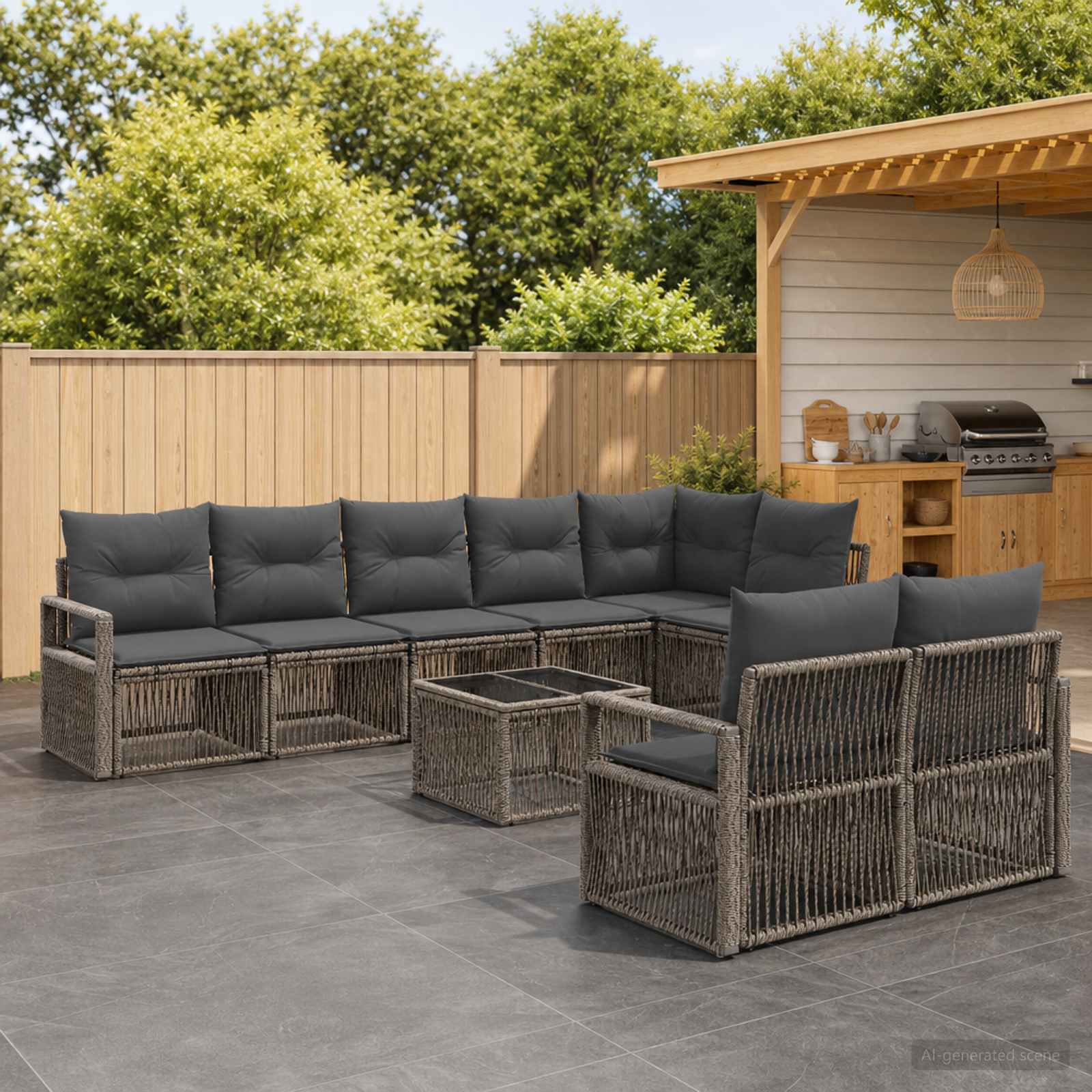 Tuinbankenset 9 pcs Grijs poly rattan – afbeelding 1