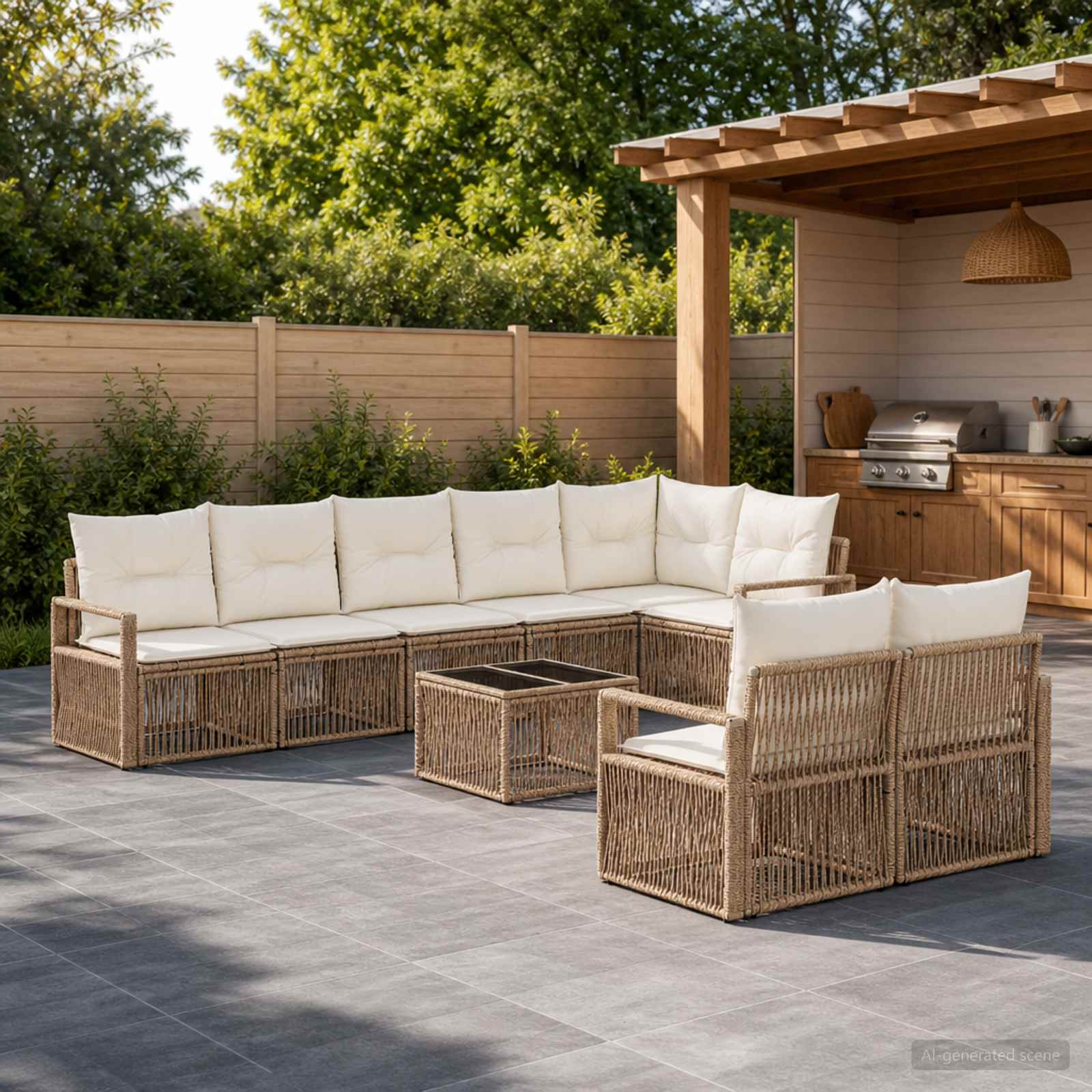 Tuinbankenset 9 pcs Beige poly rattan – afbeelding 1