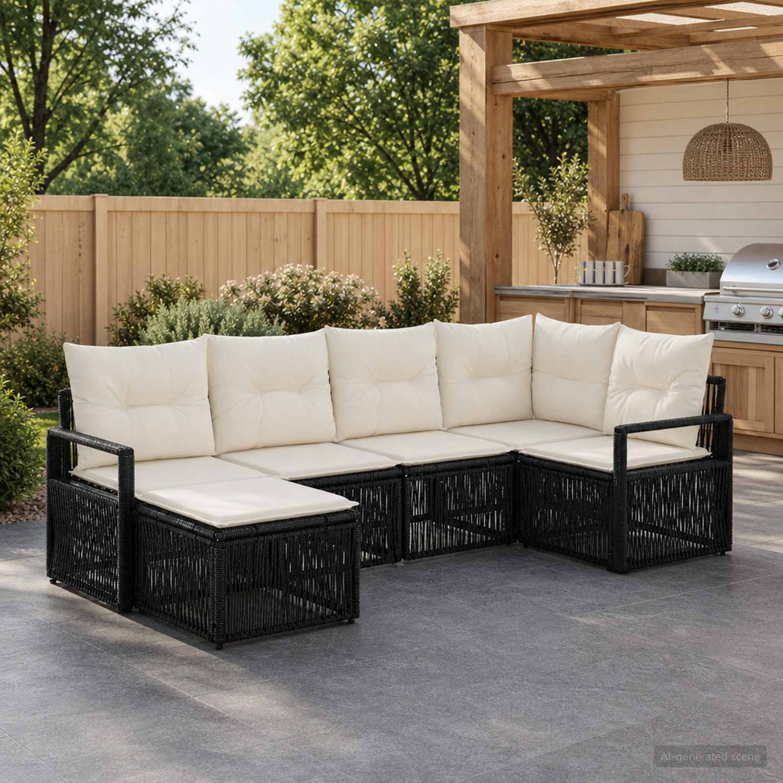 Tuinbankenset 6 pcs Zwart poly rattan – afbeelding 1