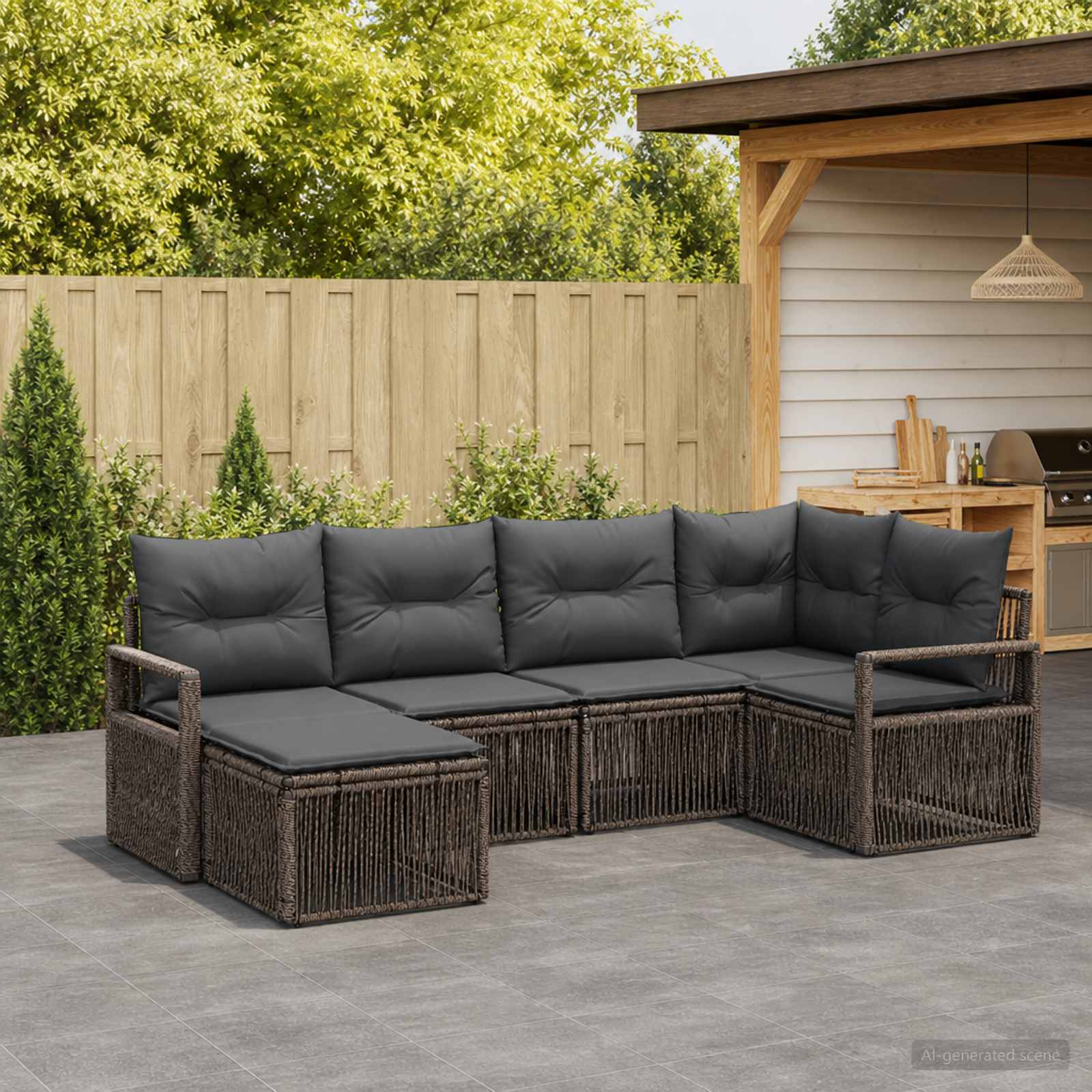Tuinbankenset 6 pcs Grijs poly rattan – afbeelding 1