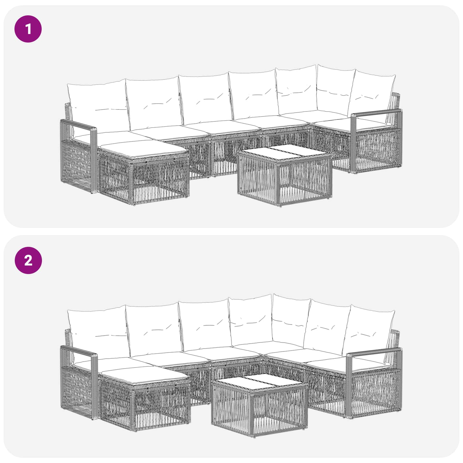 Tuinbankenset 8 pcs Grijs poly rattan – afbeelding 9