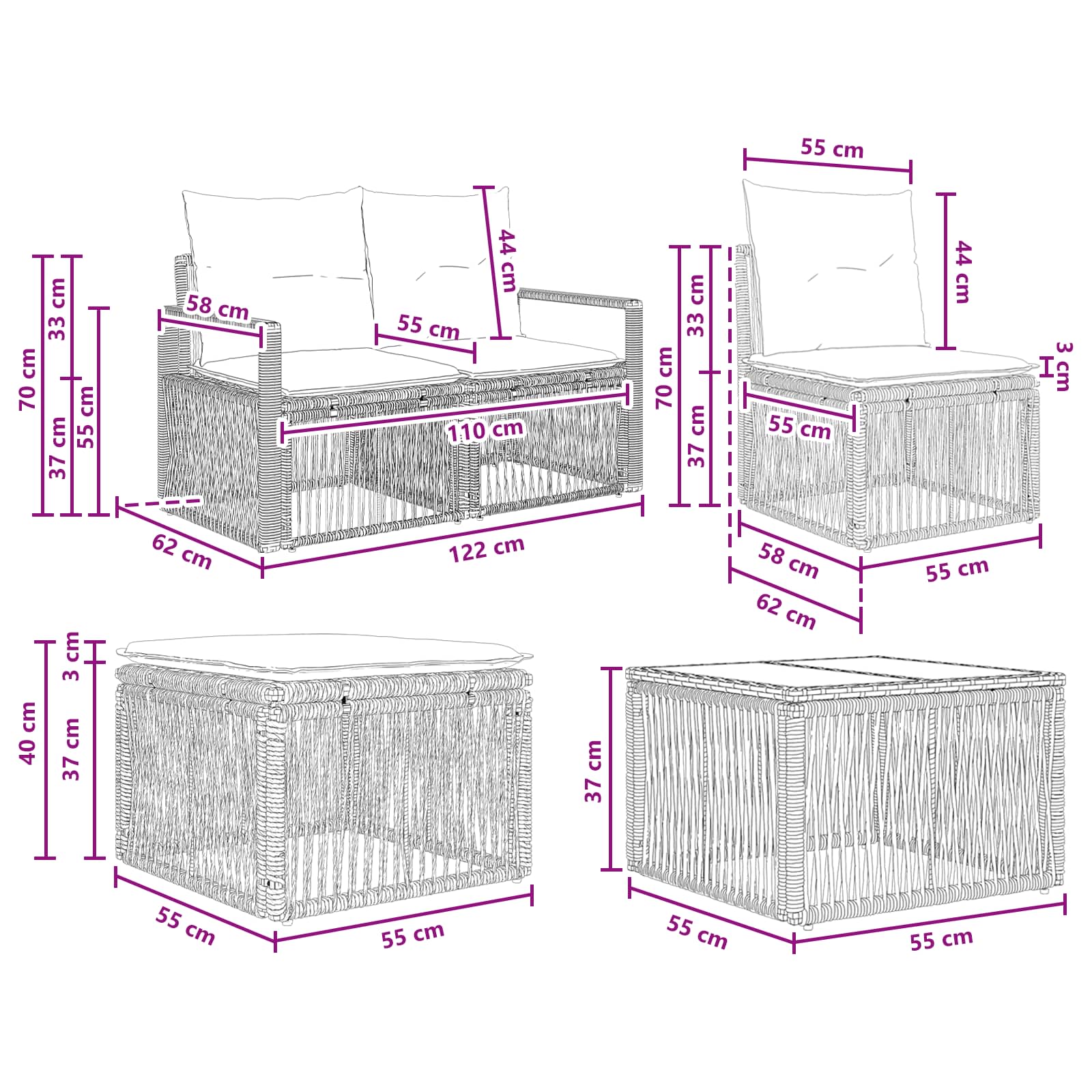 Tuinbankenset 7 pcs Grijs poly rattan – afbeelding 10