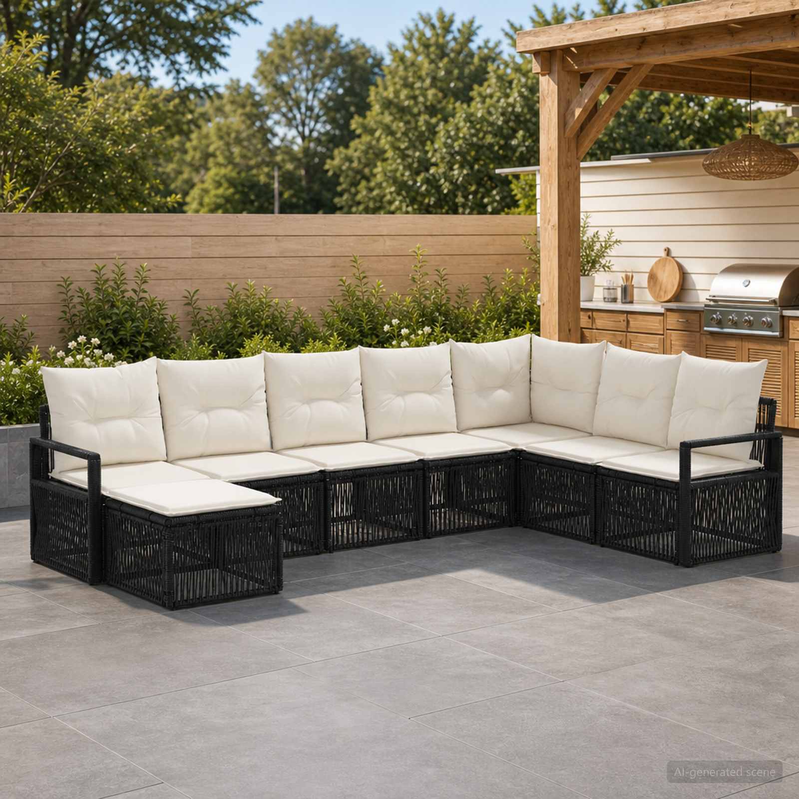 Tuinbankenset 8 pcs Zwart poly rattan – afbeelding 1