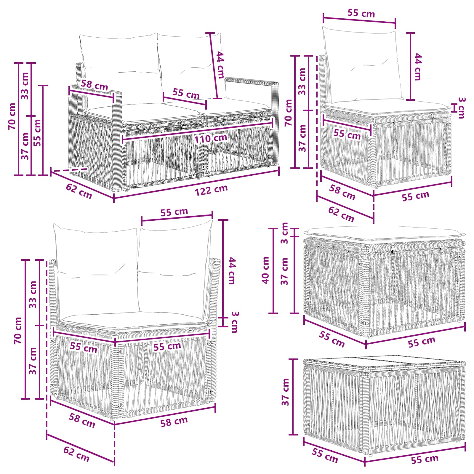 Tuinbankenset 9 pcs Grijs poly rattan – afbeelding 11