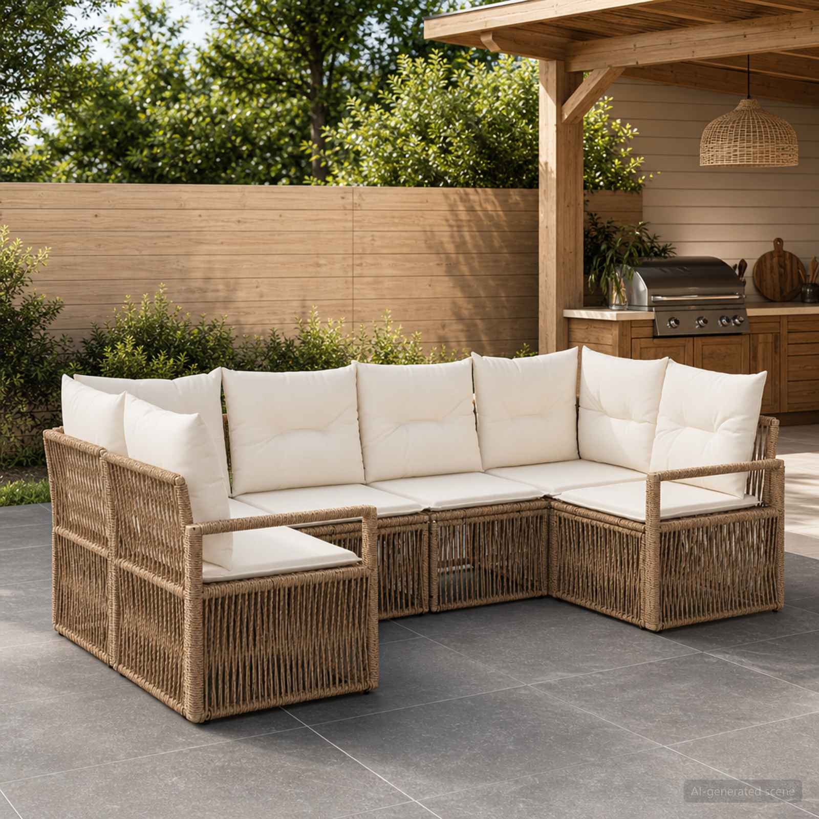 Tuinbankenset 6 st 6-Aantal zitplaatsen Beige poly rattan