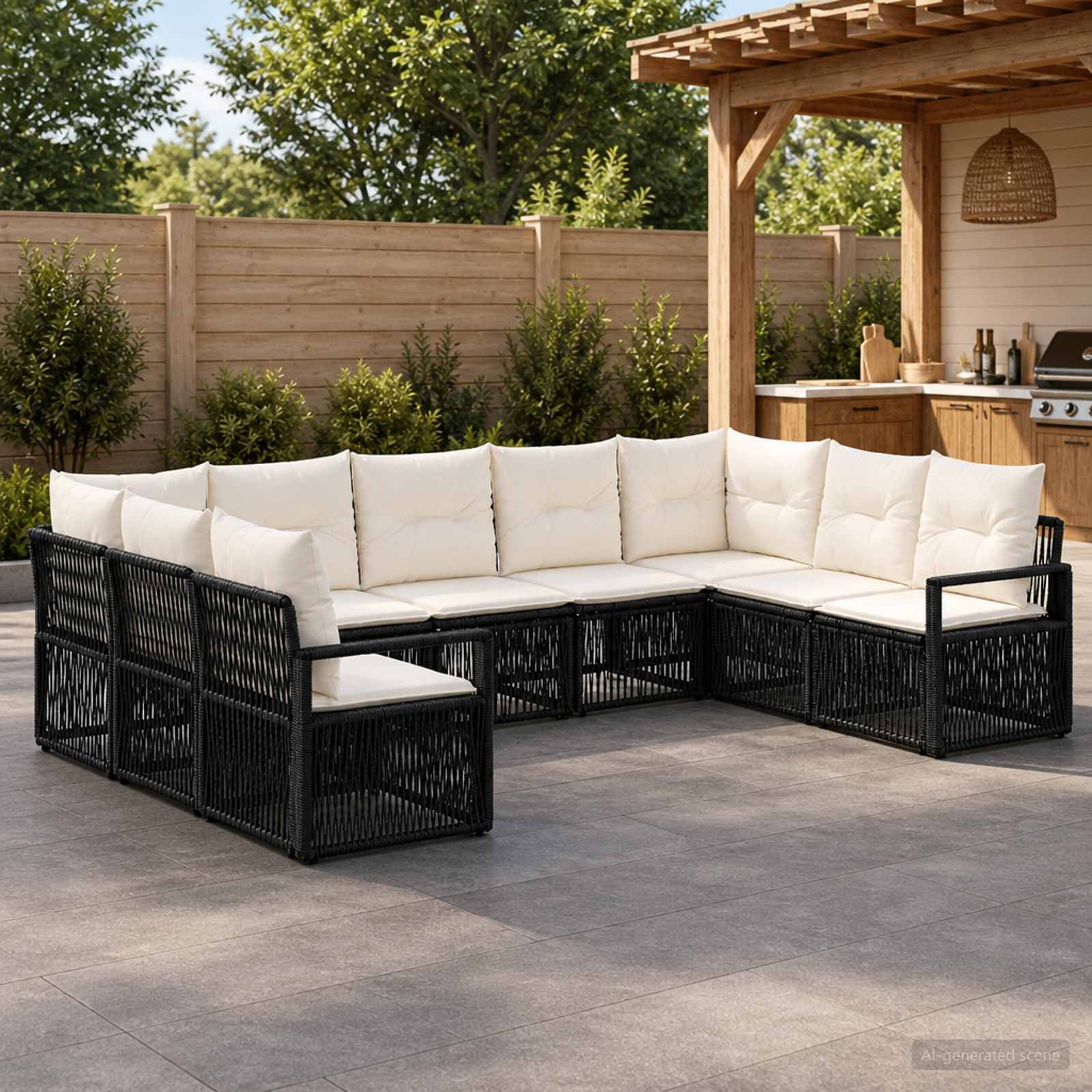 Tuinbankenset 9 pcs Zwart poly rattan – afbeelding 1