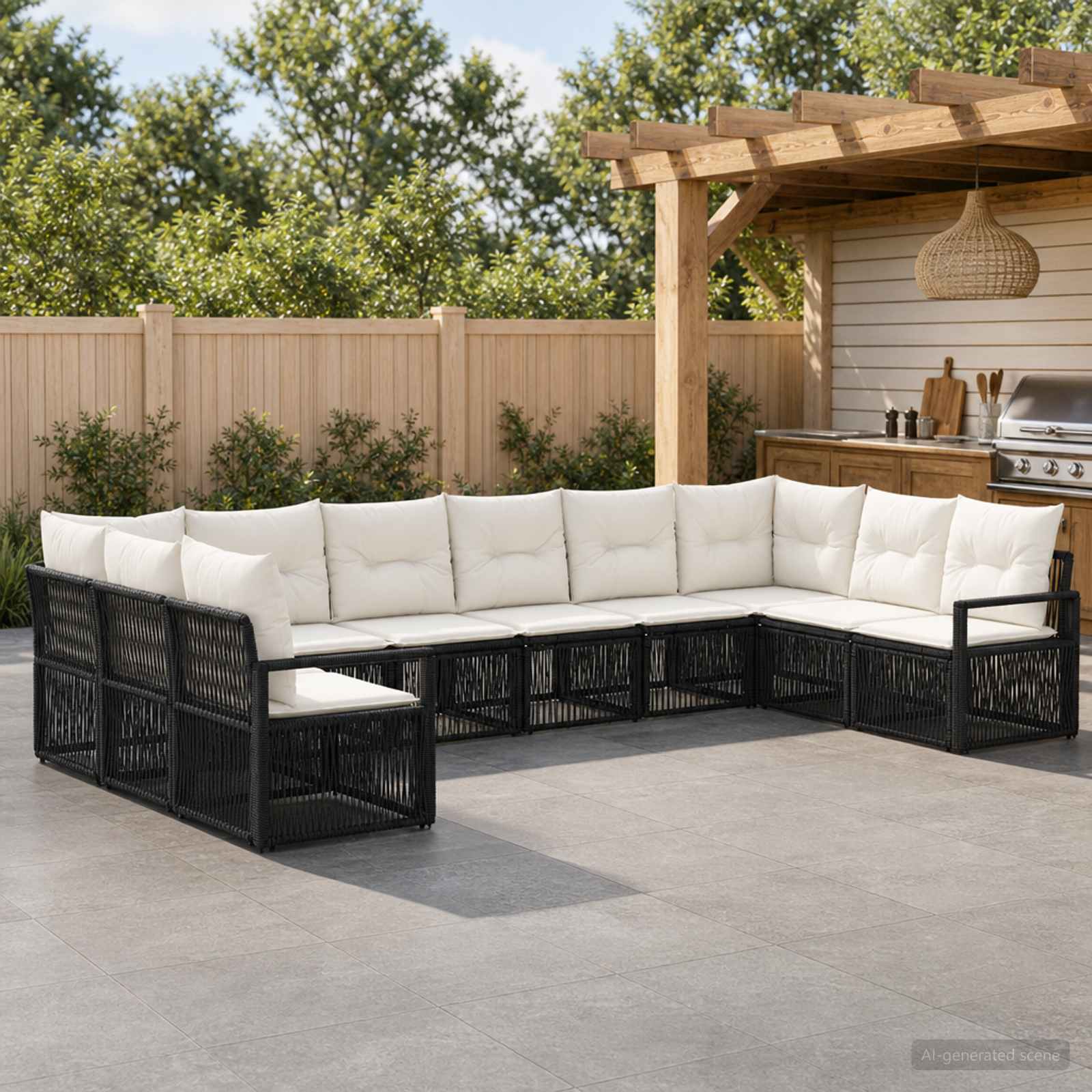 Tuinbankenset 10 pcs Zwart poly rattan – afbeelding 1