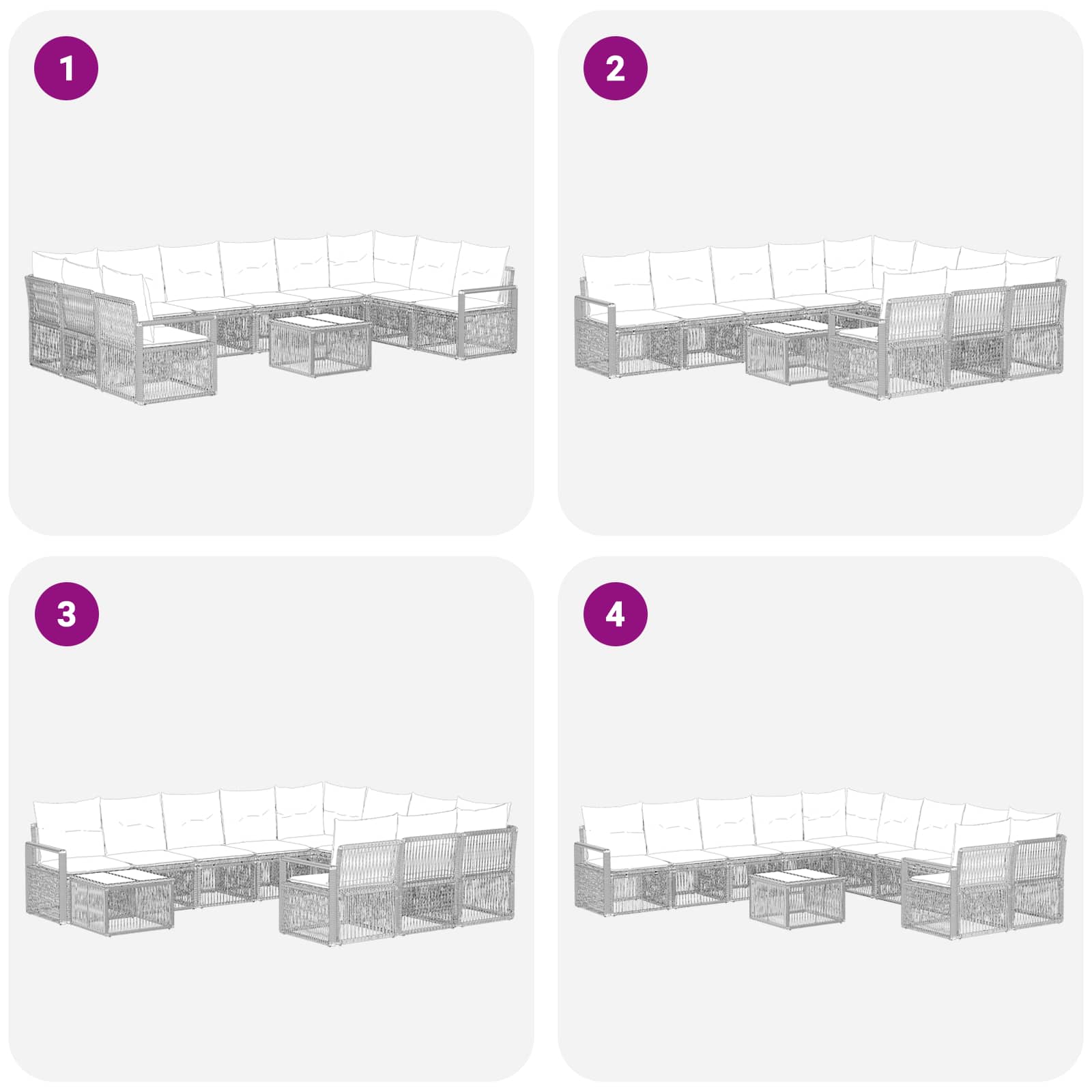 Tuinbankenset 11 pcs Grijs poly rattan – afbeelding 8