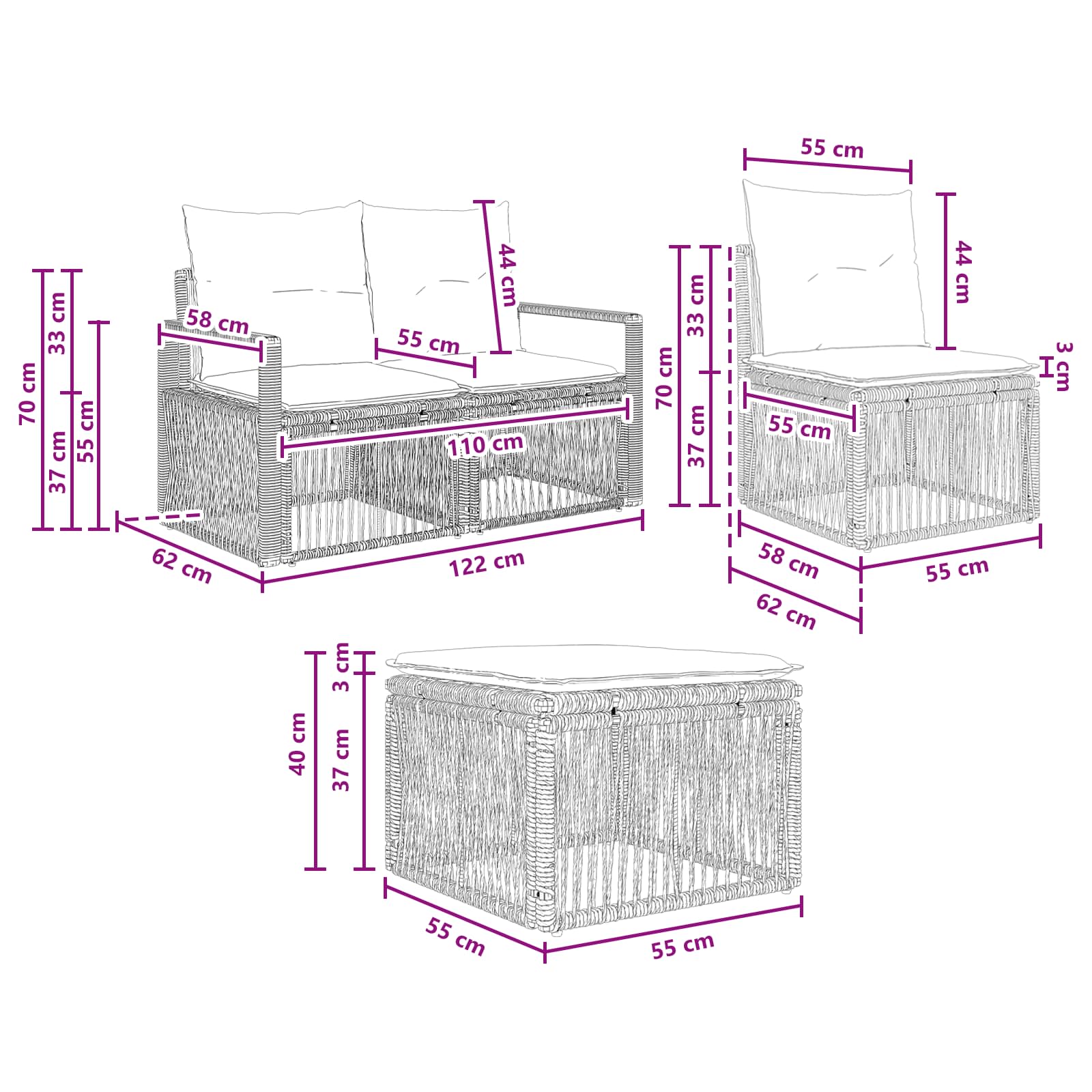 Tuinbankenset 9 pcs Grijs poly rattan – afbeelding 9