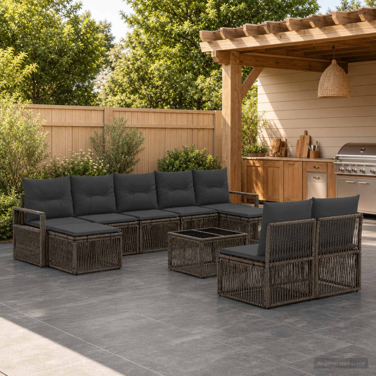Tuinbankenset 10 pcs Grijs poly rattan – afbeelding 1