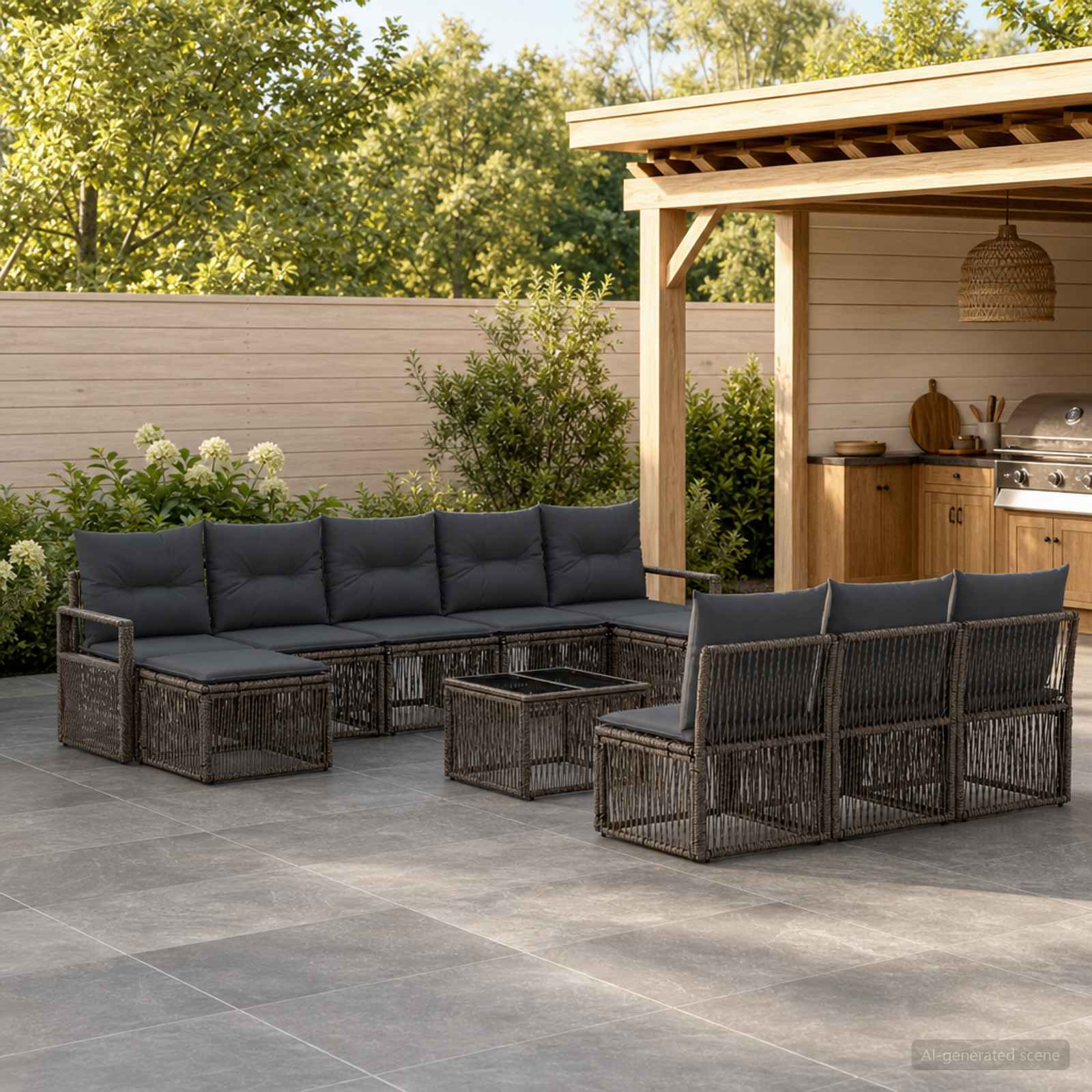 Tuinbankenset 11 pcs Grijs poly rattan – afbeelding 1