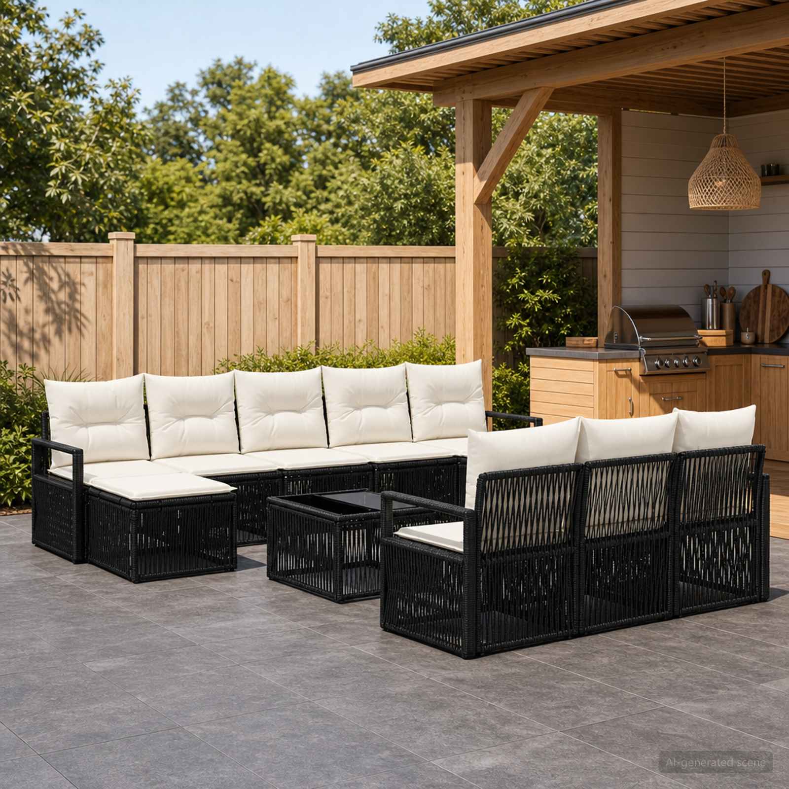 Tuinbankenset 11 pcs Zwart poly rattan