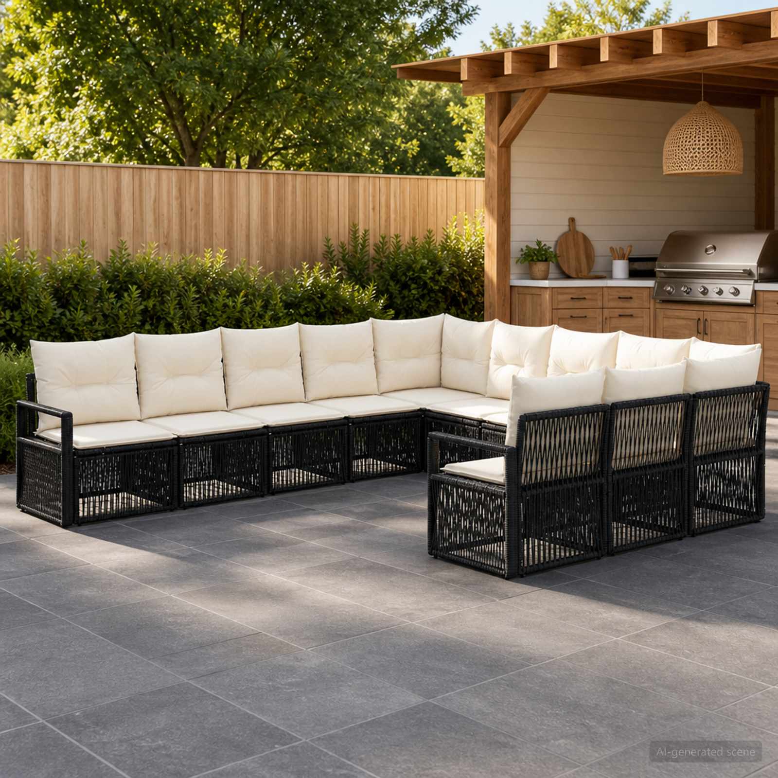 Tuinbankenset 11 pcs Zwart poly rattan