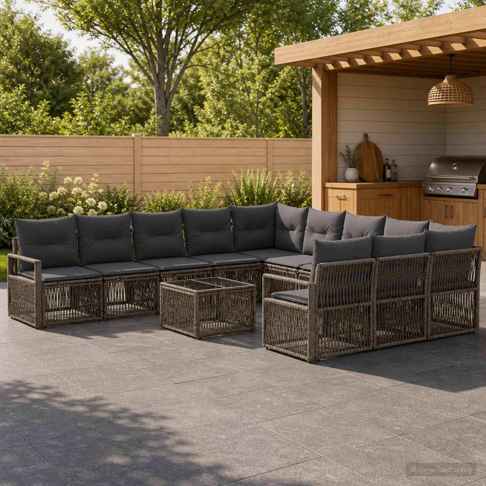 Tuinbankenset 12 pcs Grijs poly rattan