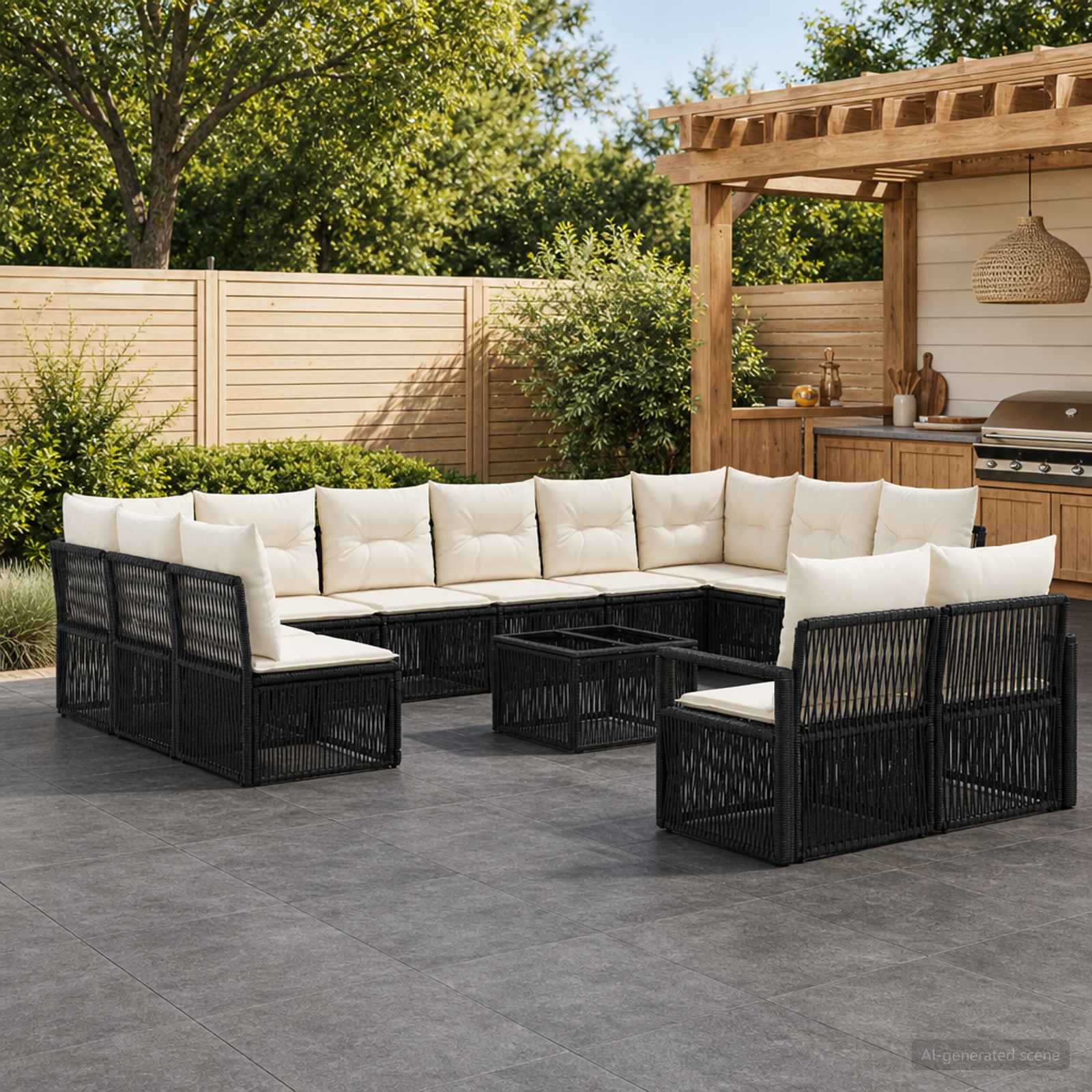 Tuinbankenset 13 pcs Zwart poly rattan – afbeelding 1