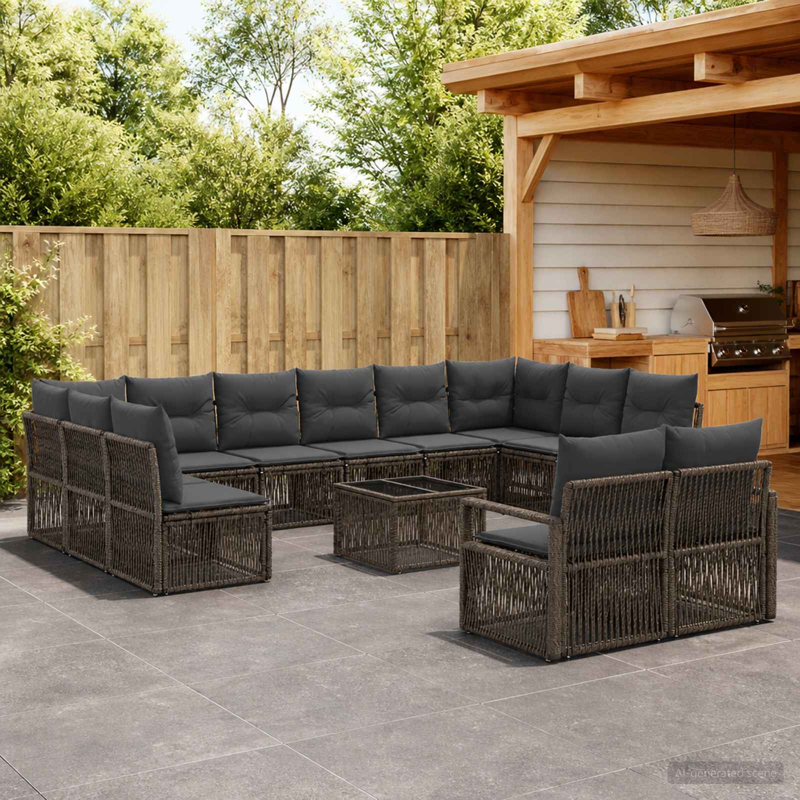 Tuinbankenset 13 pcs Grijs poly rattan – afbeelding 1