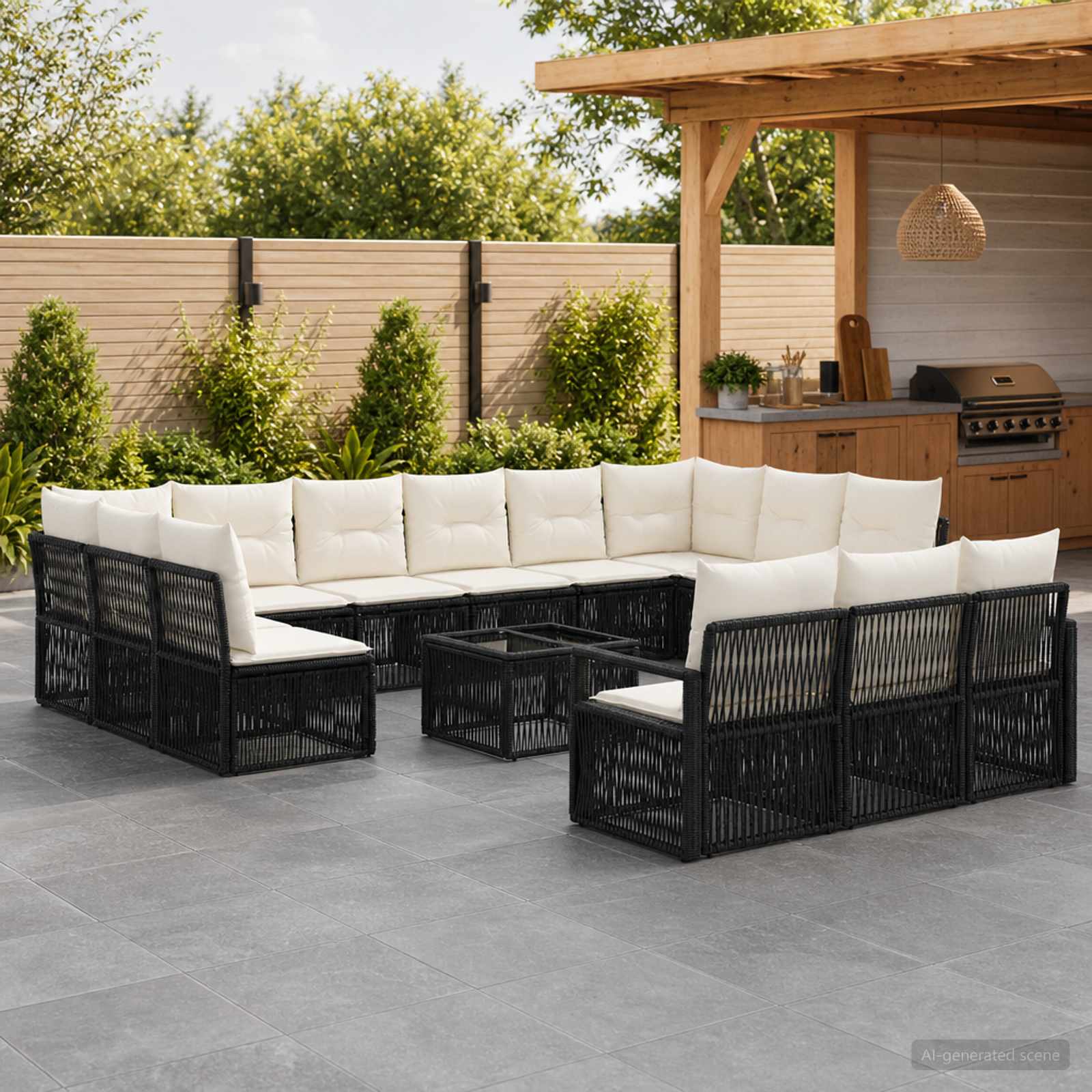 Tuinbankenset 14 pcs Zwart poly rattan – afbeelding 1