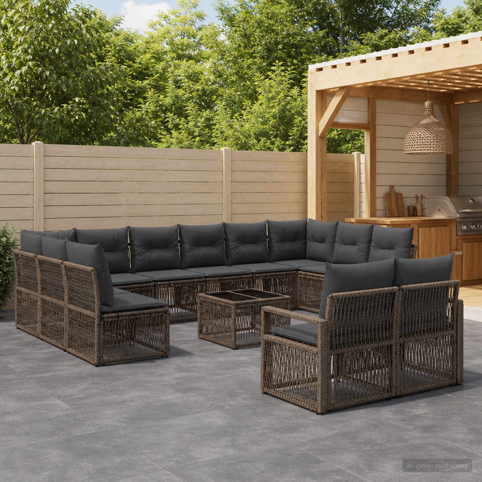 Tuinbankenset 14 pcs Grijs poly rattan – afbeelding 1