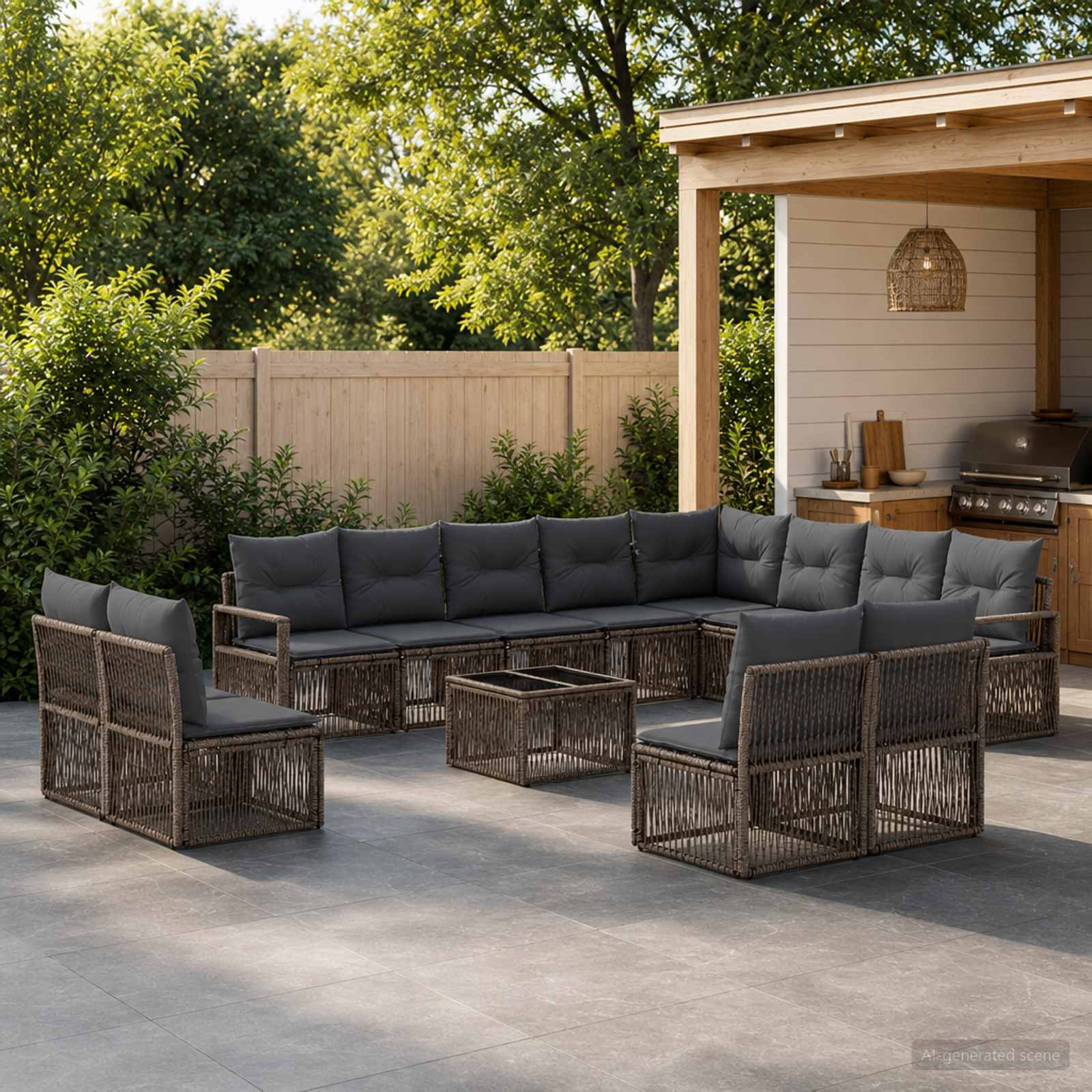 Tuinbankenset 13 pcs Grijs poly rattan – afbeelding 1
