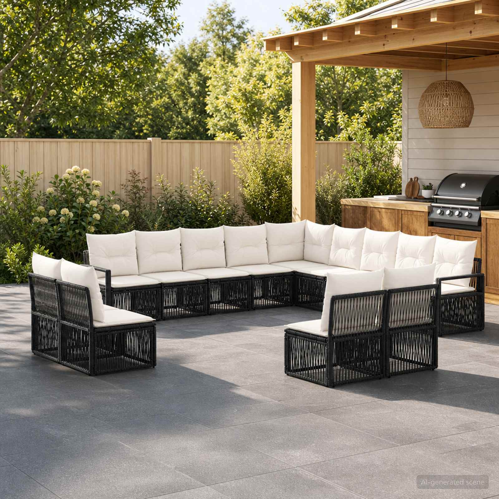 Tuinbankenset 13 pcs Zwart poly rattan – afbeelding 1