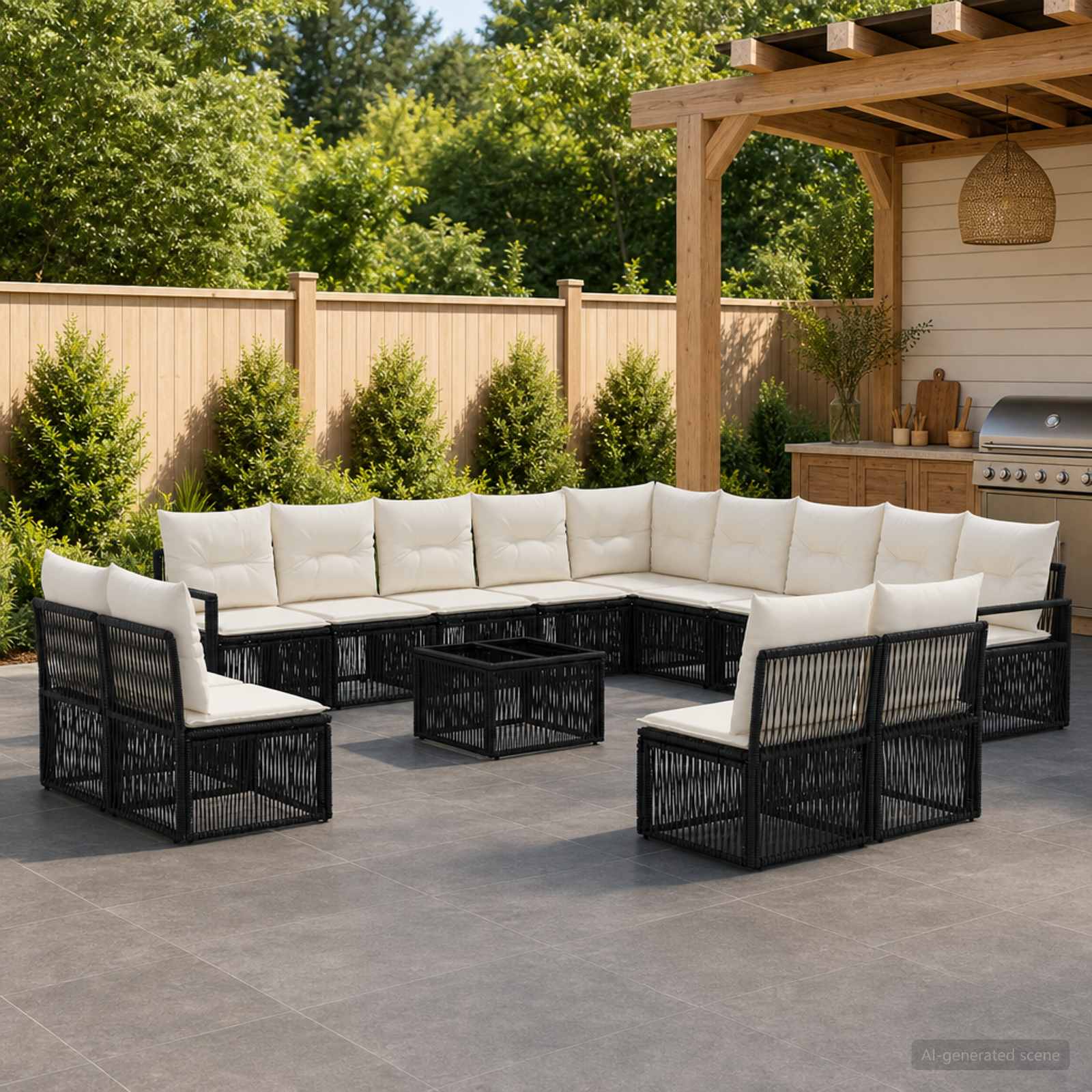 Tuinbankenset 14 pcs Zwart poly rattan