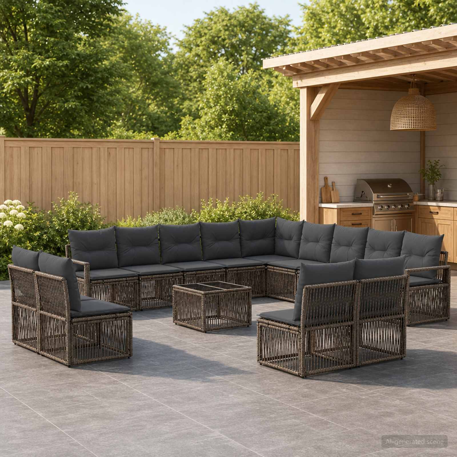 Tuinbankenset 14 pcs Grijs poly rattan – afbeelding 1