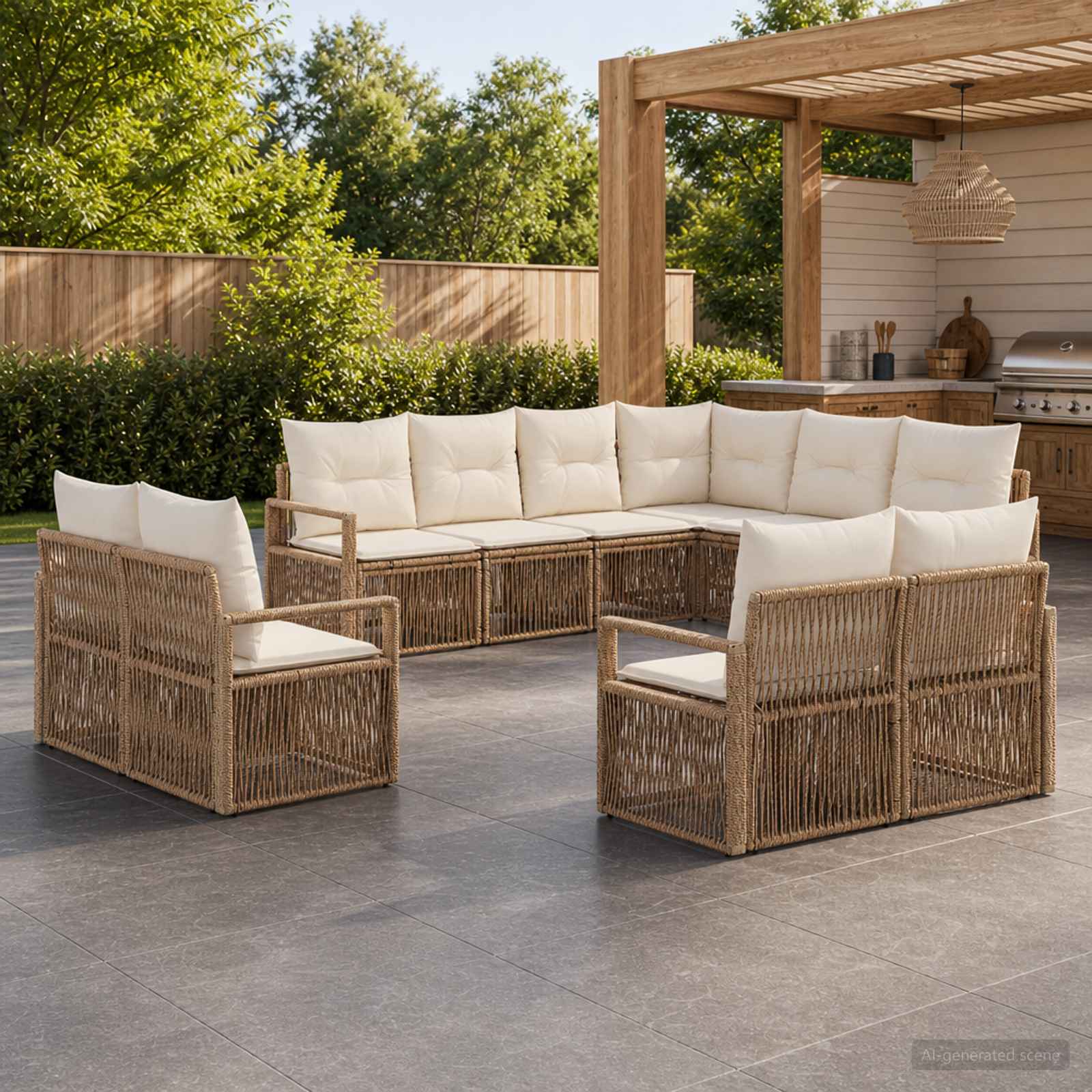 Tuinbankenset 11 pcs Beige poly rattan – afbeelding 1