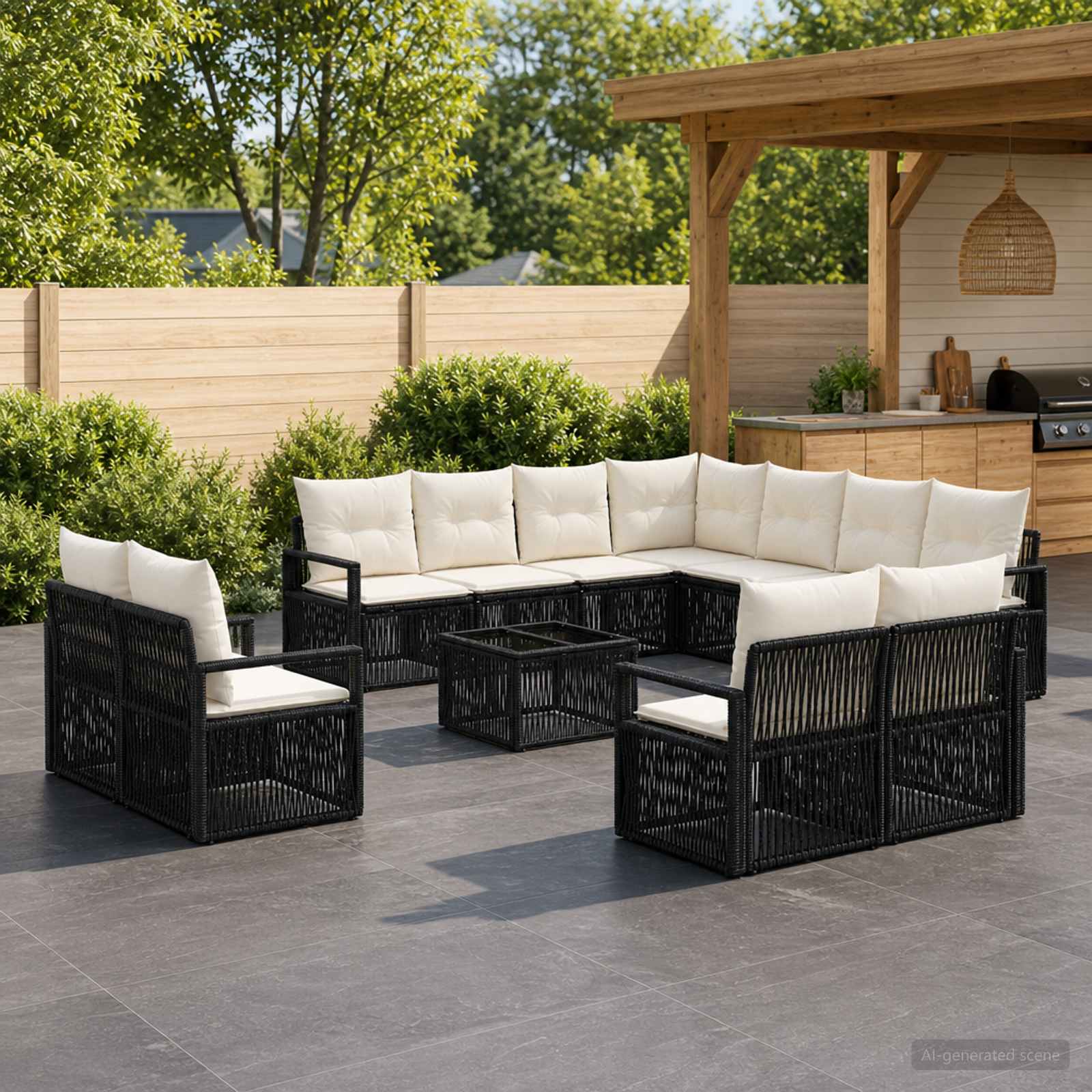 Tuinbankenset 12 pcs Zwart poly rattan – afbeelding 1