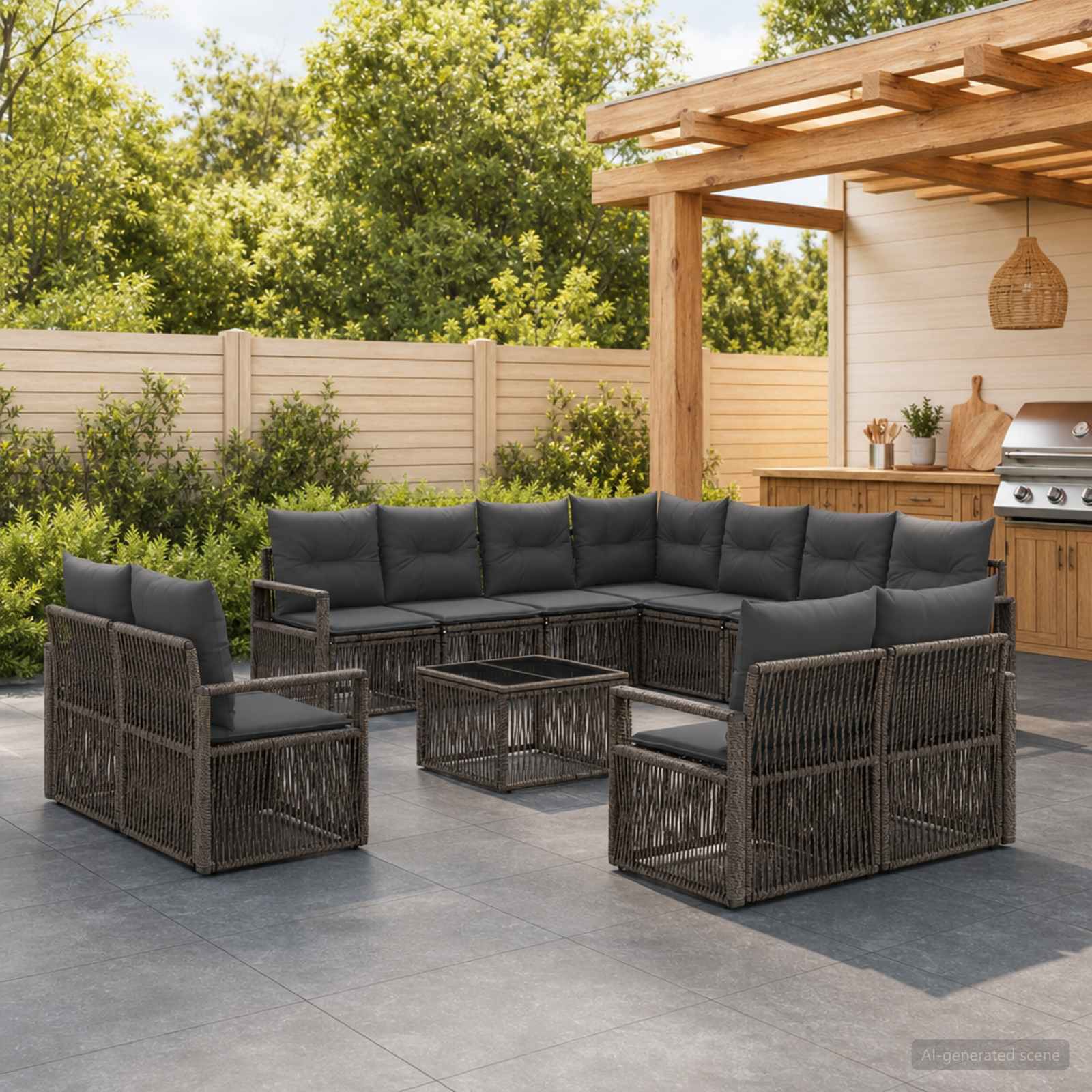 Tuinbankenset 12 pcs Grijs poly rattan – afbeelding 1