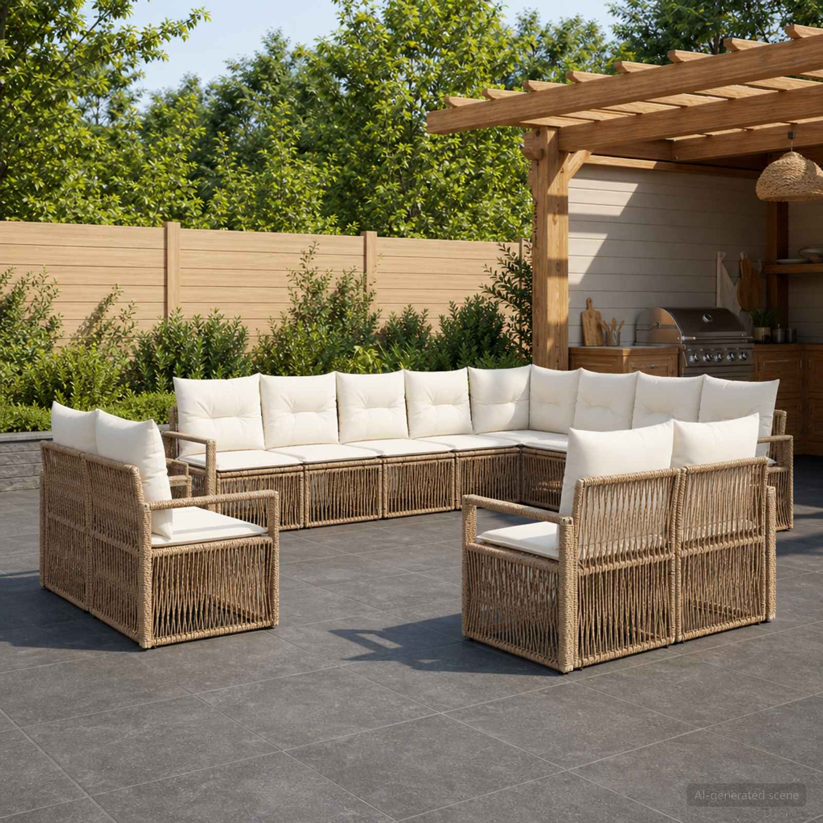 Tuinbankenset 12 pcs Beige poly rattan – afbeelding 1