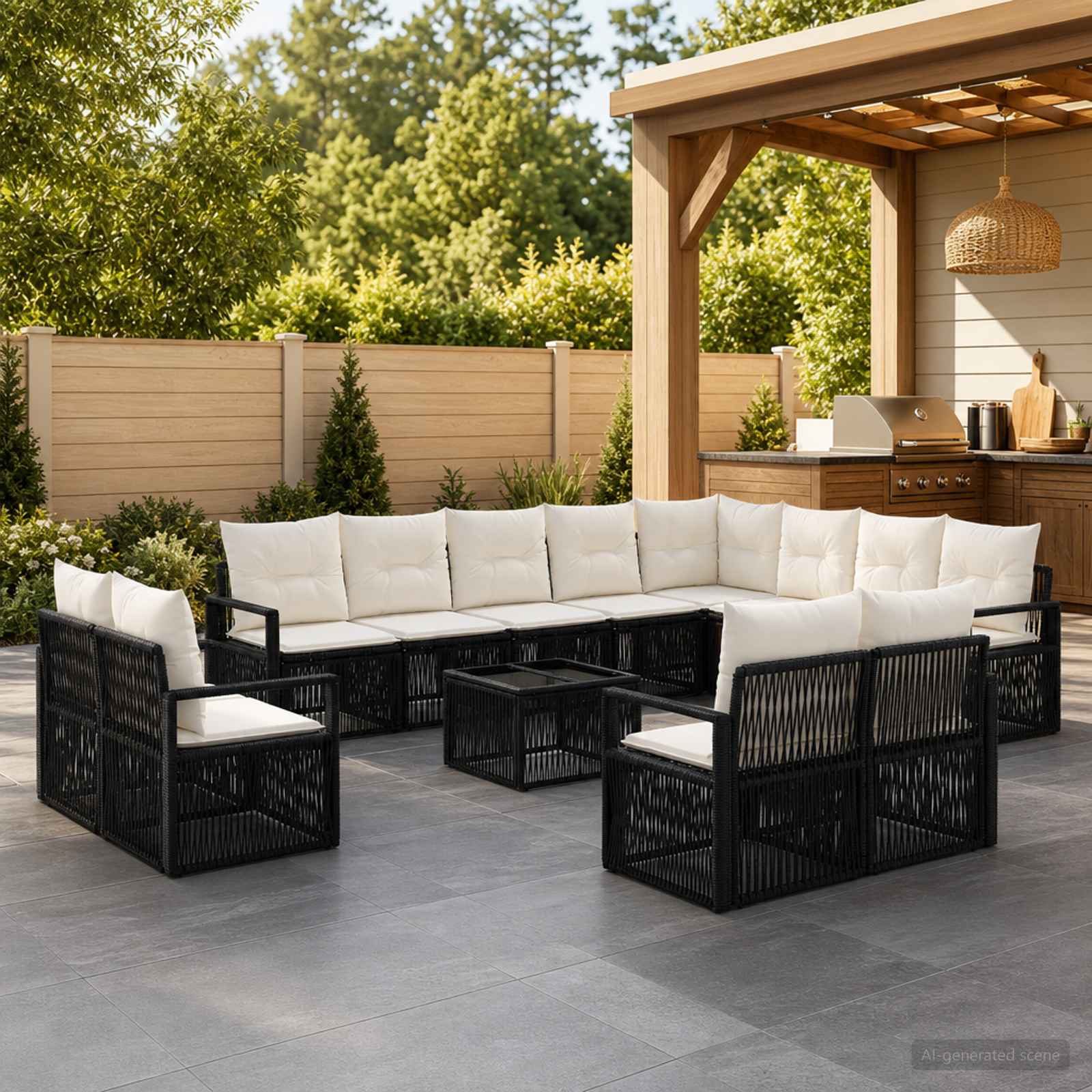 Tuinbankenset 13 pcs Zwart poly rattan – afbeelding 1