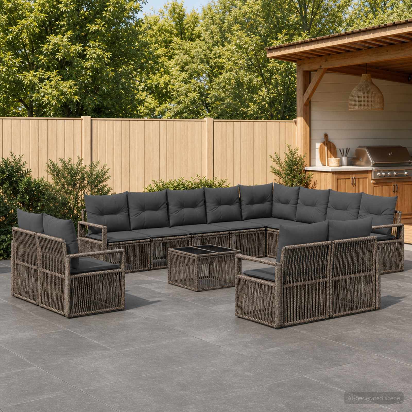 Tuinbankenset 13 pcs Grijs poly rattan – afbeelding 1