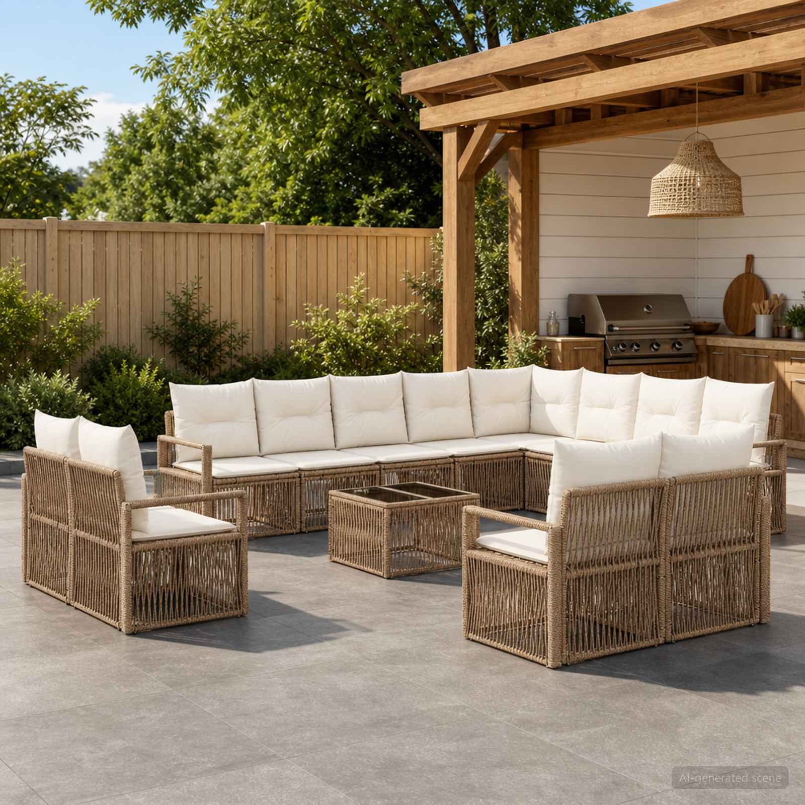 Tuinbankenset 13 pcs Beige poly rattan – afbeelding 1