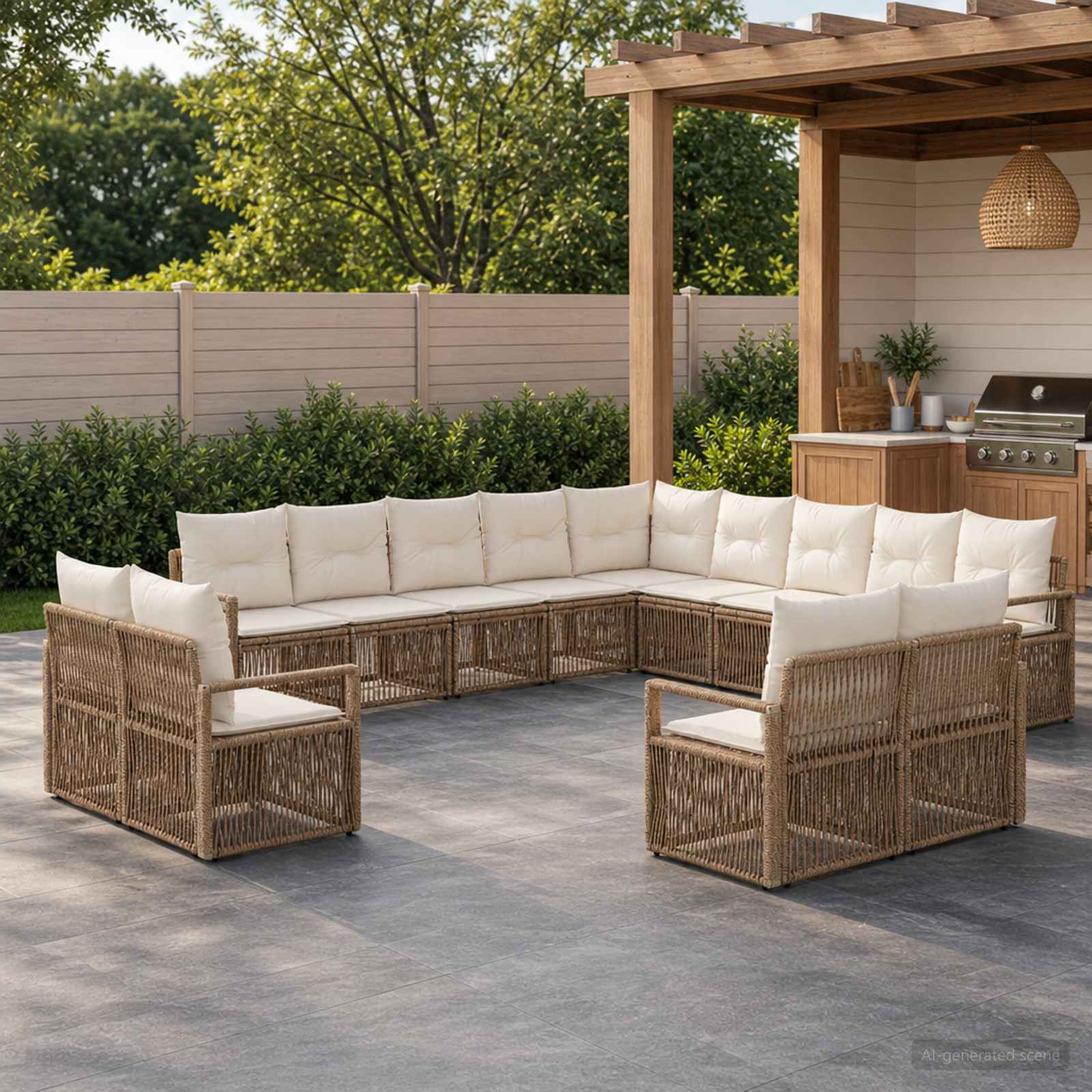 Tuinbankenset 13 pcs Beige poly rattan – afbeelding 1
