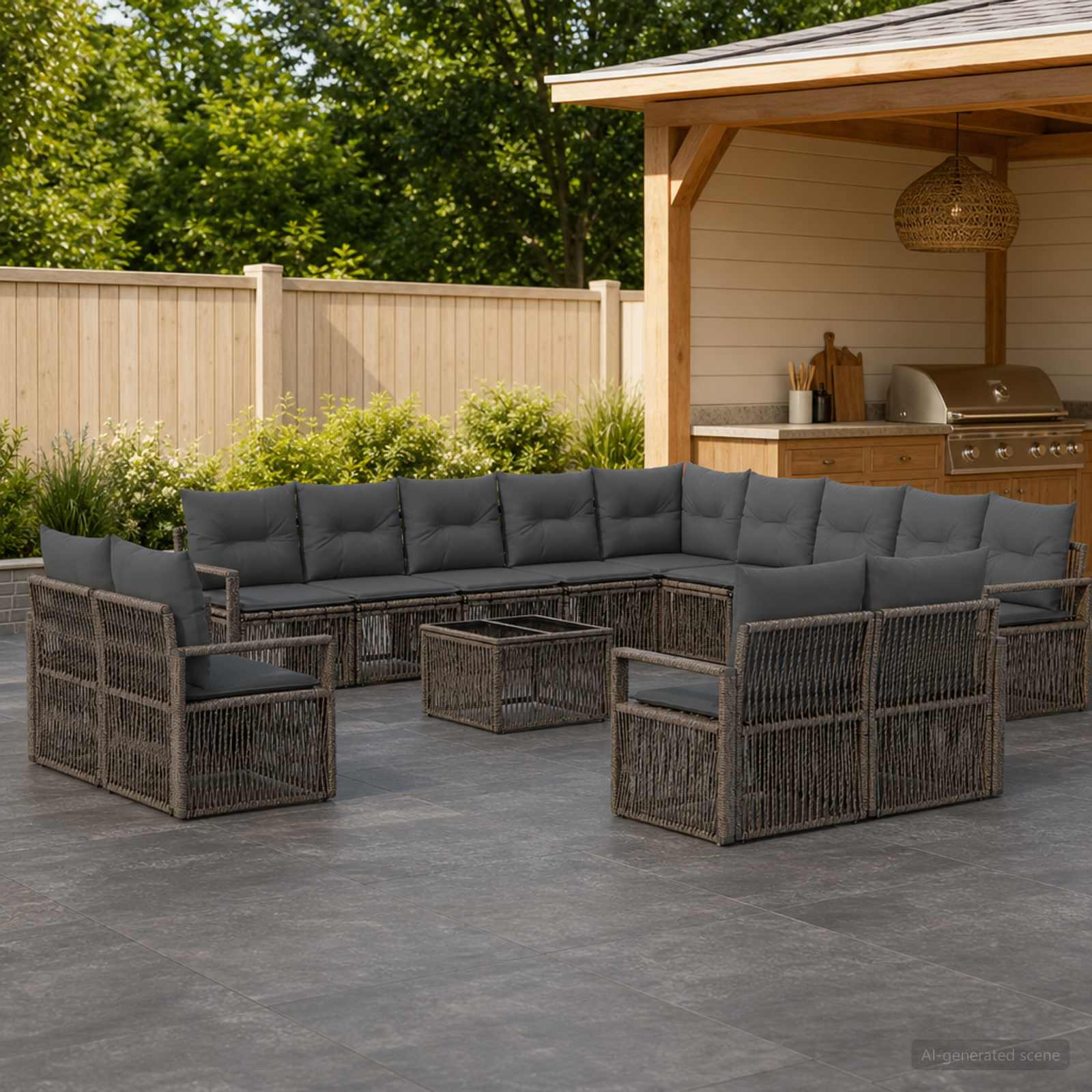 Tuinbankenset 14 pcs Grijs poly rattan – afbeelding 1