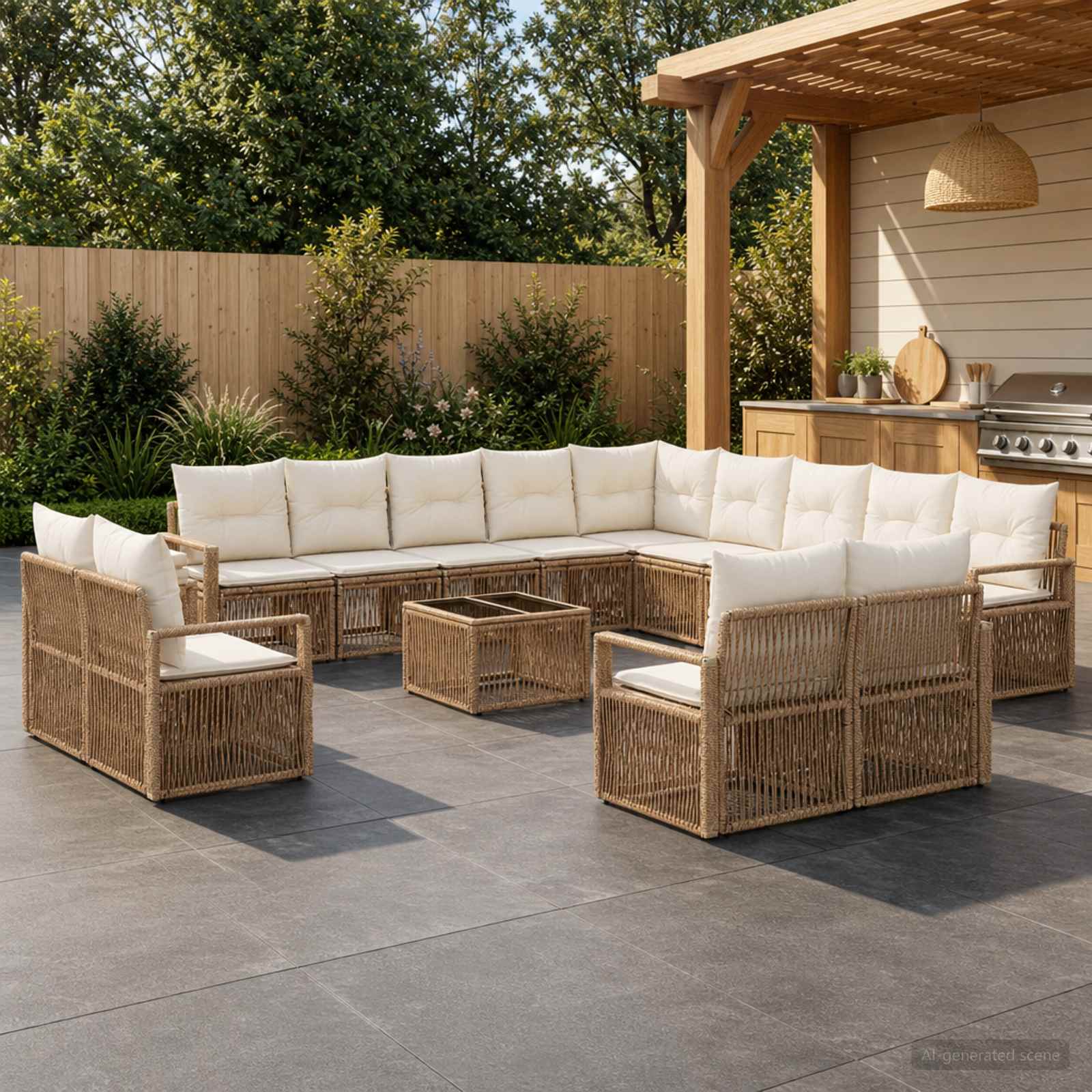 Tuinbankenset 14 pcs Beige poly rattan – afbeelding 1