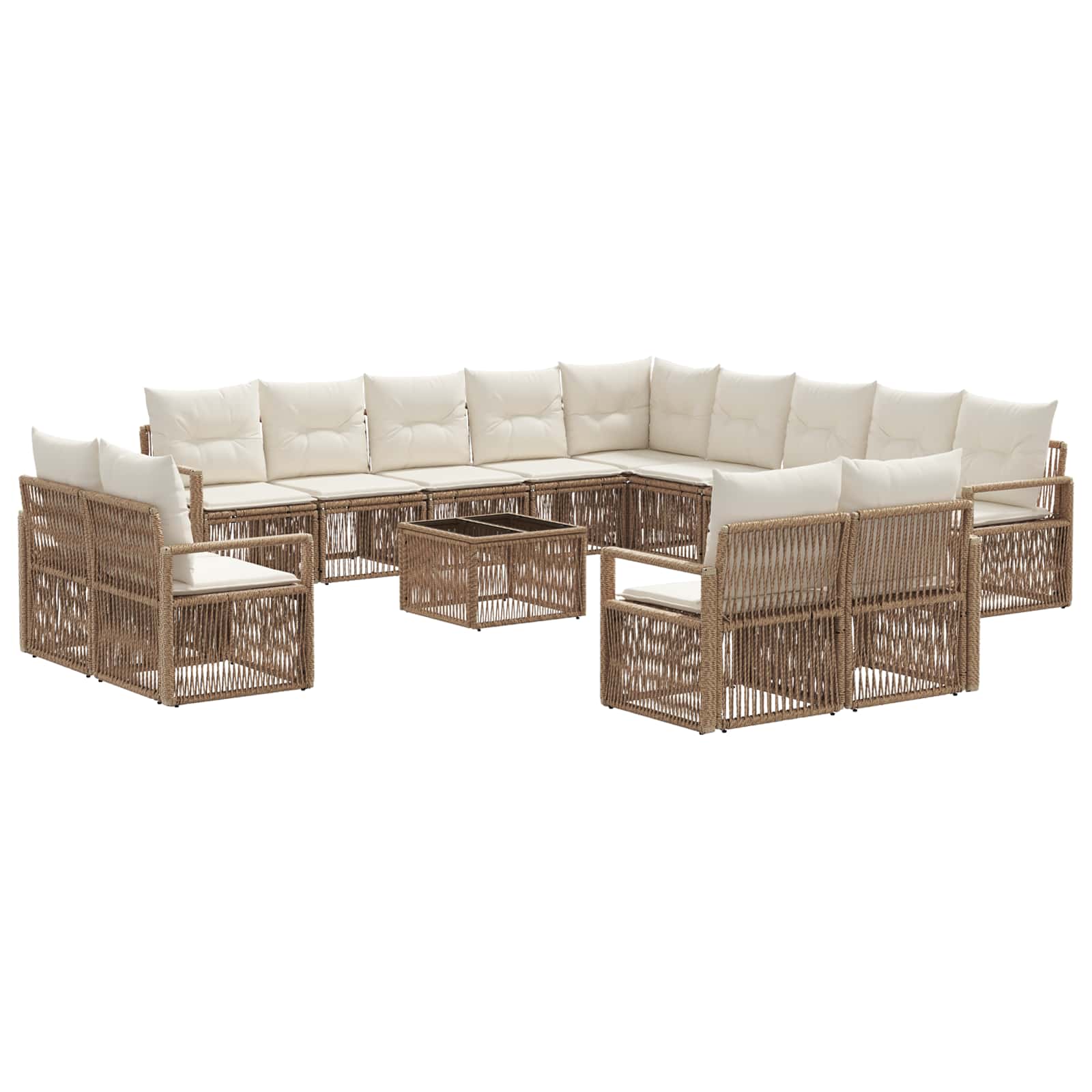 Tuinbankenset 14 pcs Beige poly rattan – afbeelding 2