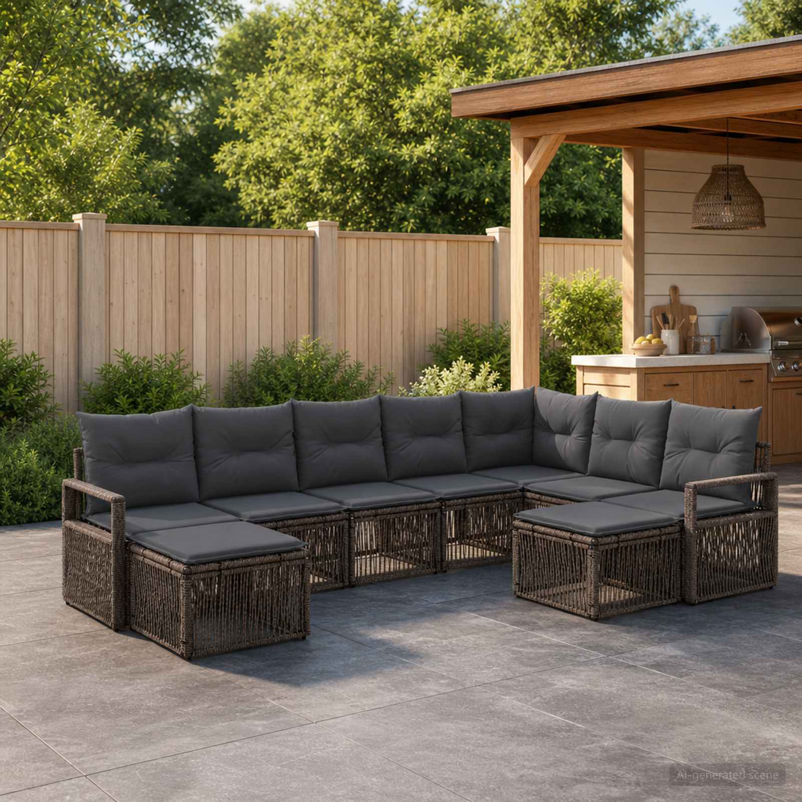 Tuinbankenset 9 pcs Grijs poly rattan – afbeelding 1