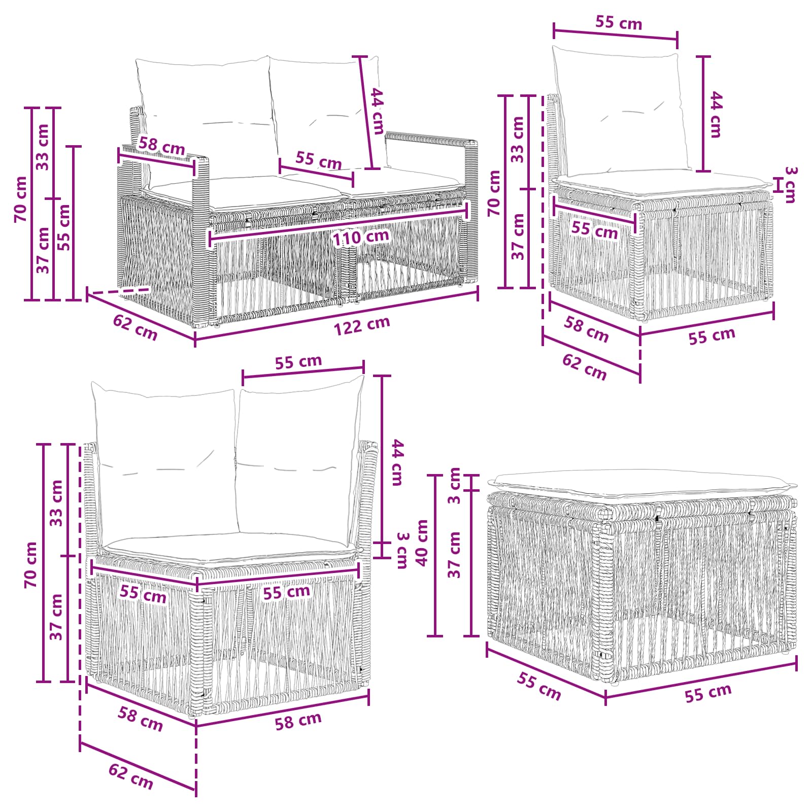 Tuinbankenset 9 pcs Grijs poly rattan – afbeelding 9