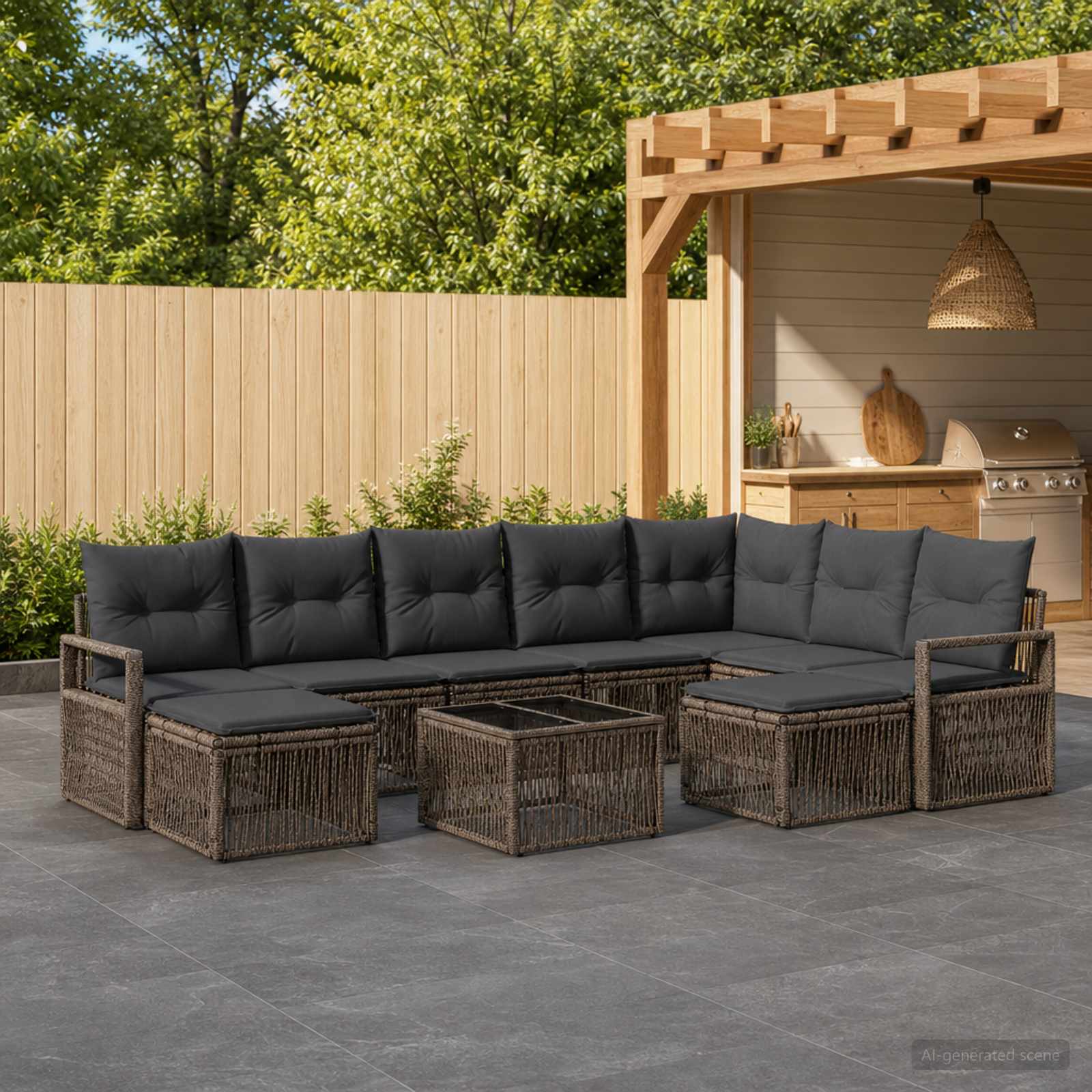 Tuinbankenset 10 pcs Grijs poly rattan – afbeelding 1